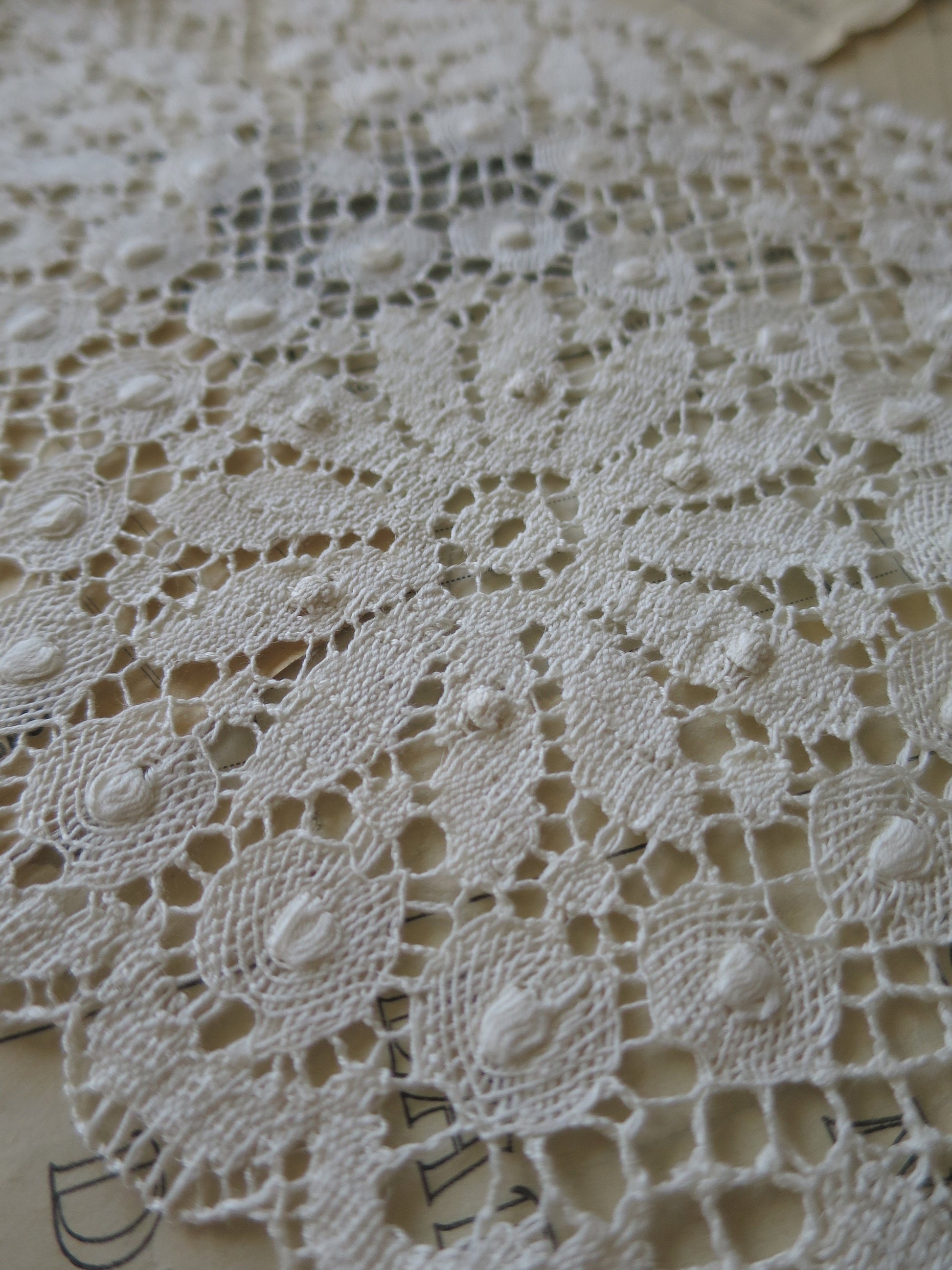 Ecru English Nottingham Cluny Lace-Torchon Floral Guipure- 17 cm