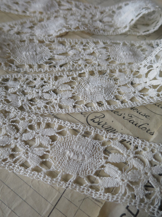 Ecru English Nottingham Cluny Lace- Torchon Ovals & Raised Spots- Insertion