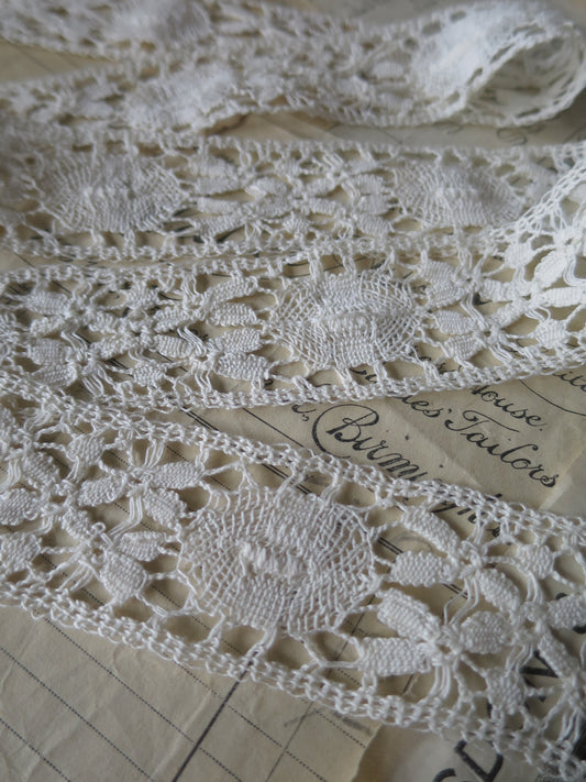 Ecru English Nottingham Cluny Lace- Torchon Ovals & Raised Spots- Insertion