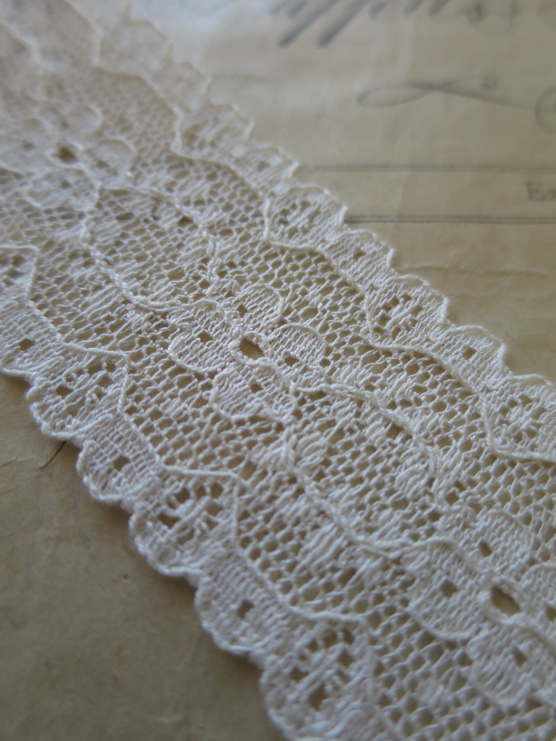 Ecru English Nottingham Point Lace- Floral Point- Galloon- 3.5 cm