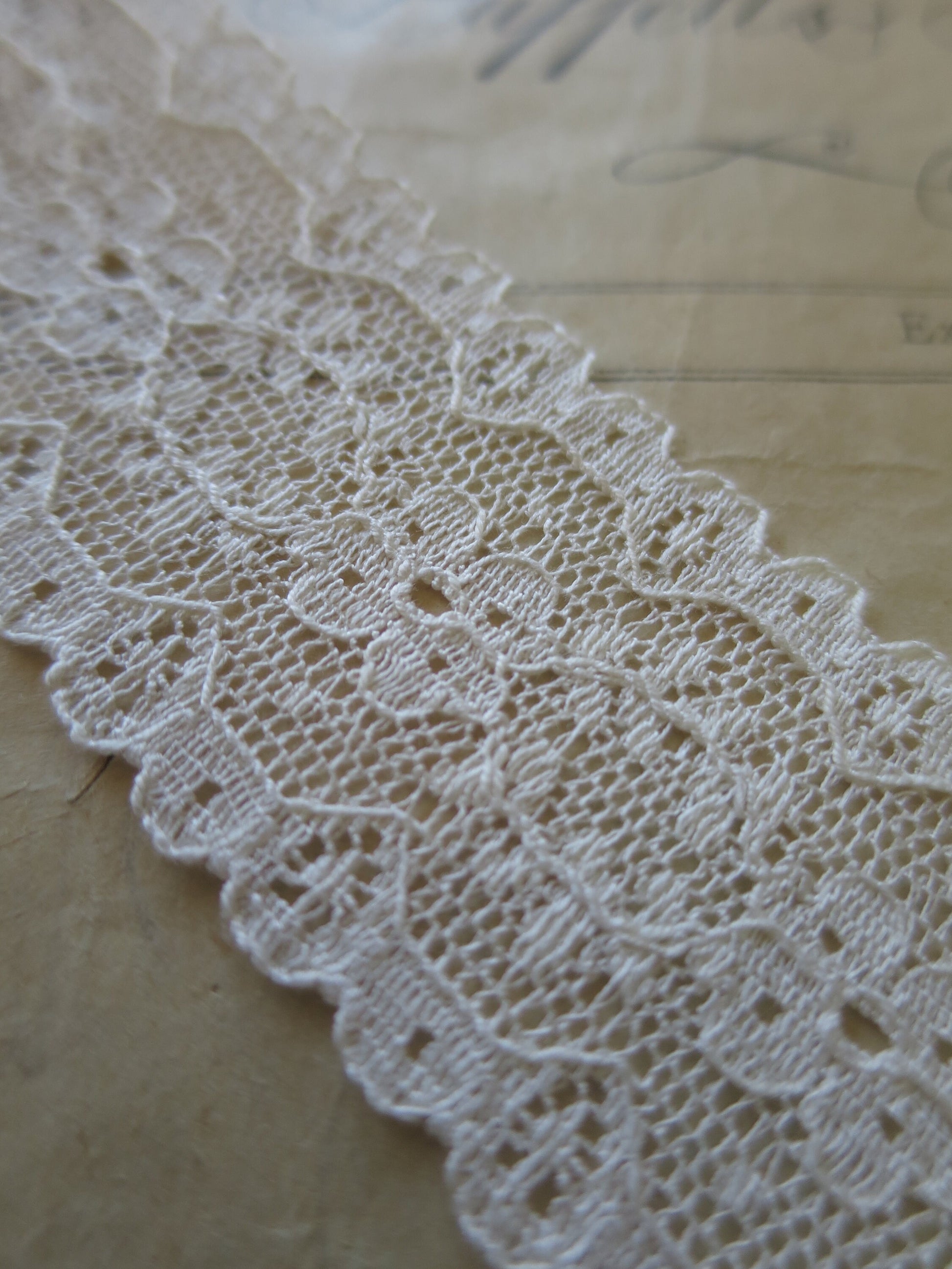 Ecru English Nottingham Point Lace- Floral Point- Galloon- 3.5 cm