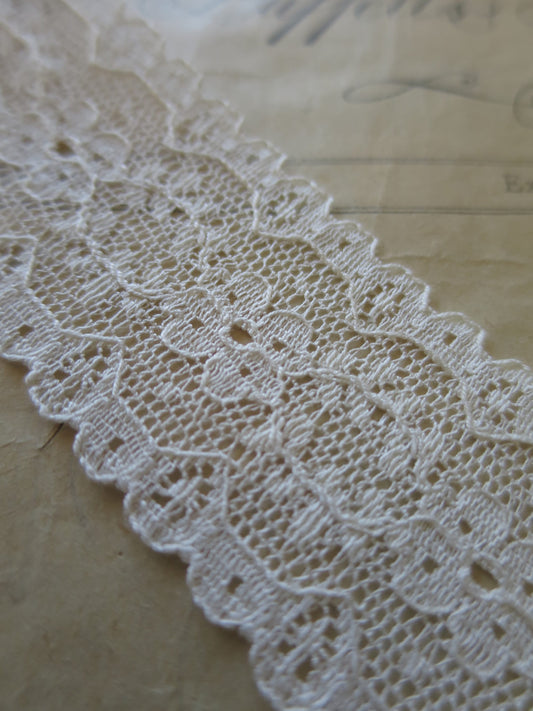 Ecru English Nottingham Point Lace- Floral Point- Galloon- 3.5 cm
