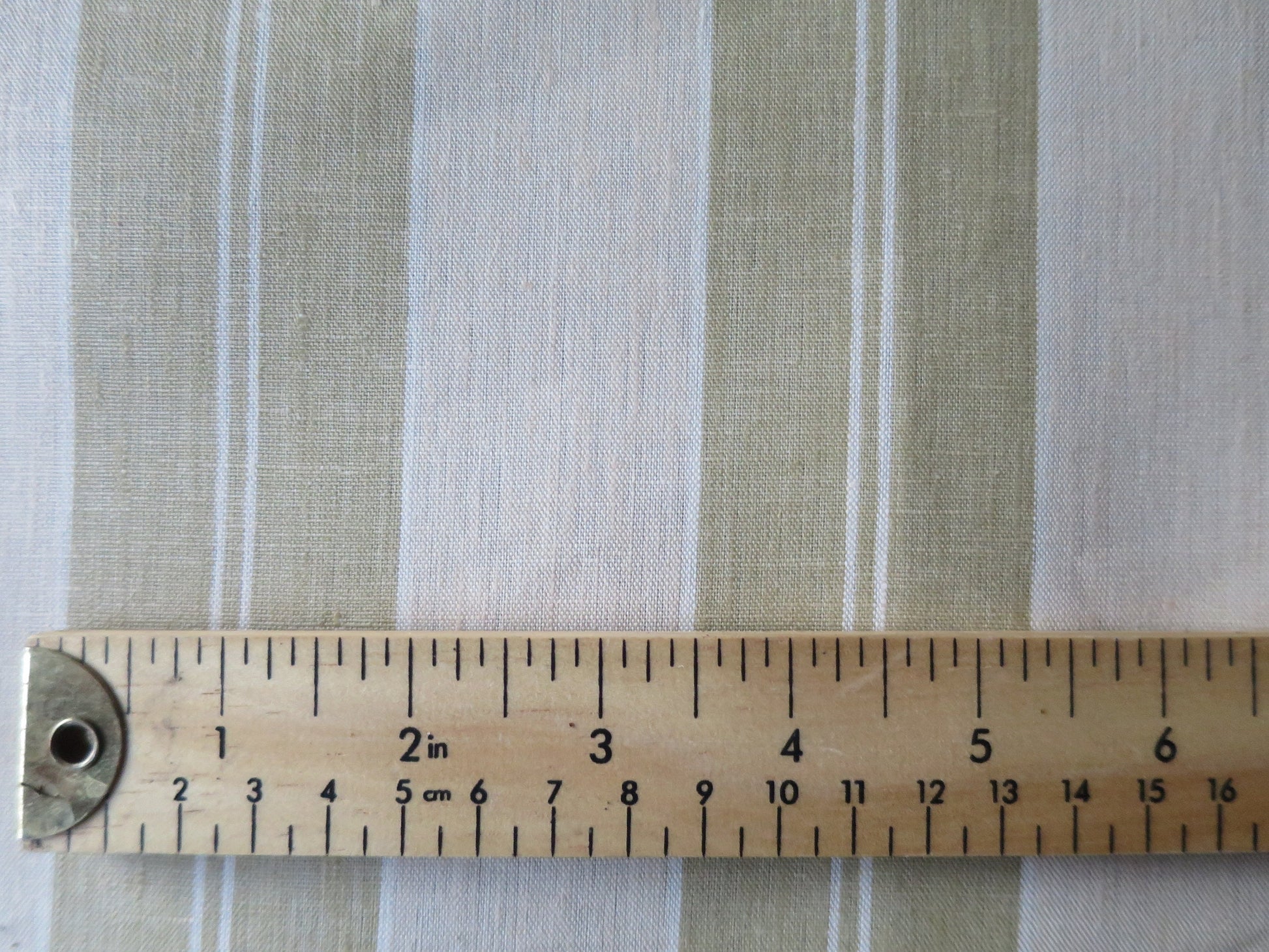 Handwoven Linen Scotch Holland Blind Fabric- Historical 1914- Green & Vanilla- by the Meter- Home Furnishings- Upholstery