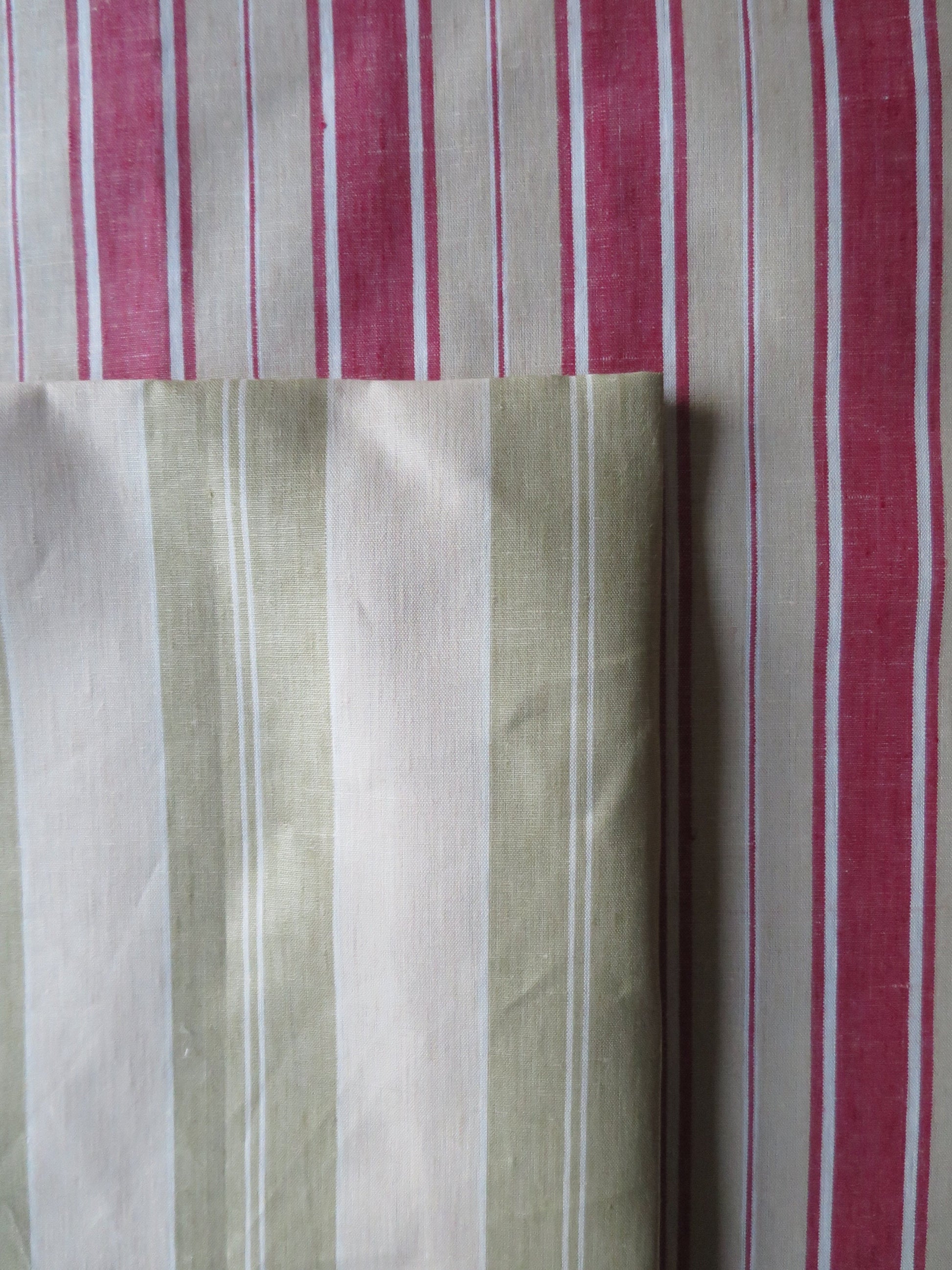 Handwoven Linen Scotch Holland Blind Fabric- Historical 1914- Green & Vanilla- by the Meter- Home Furnishings- Upholstery