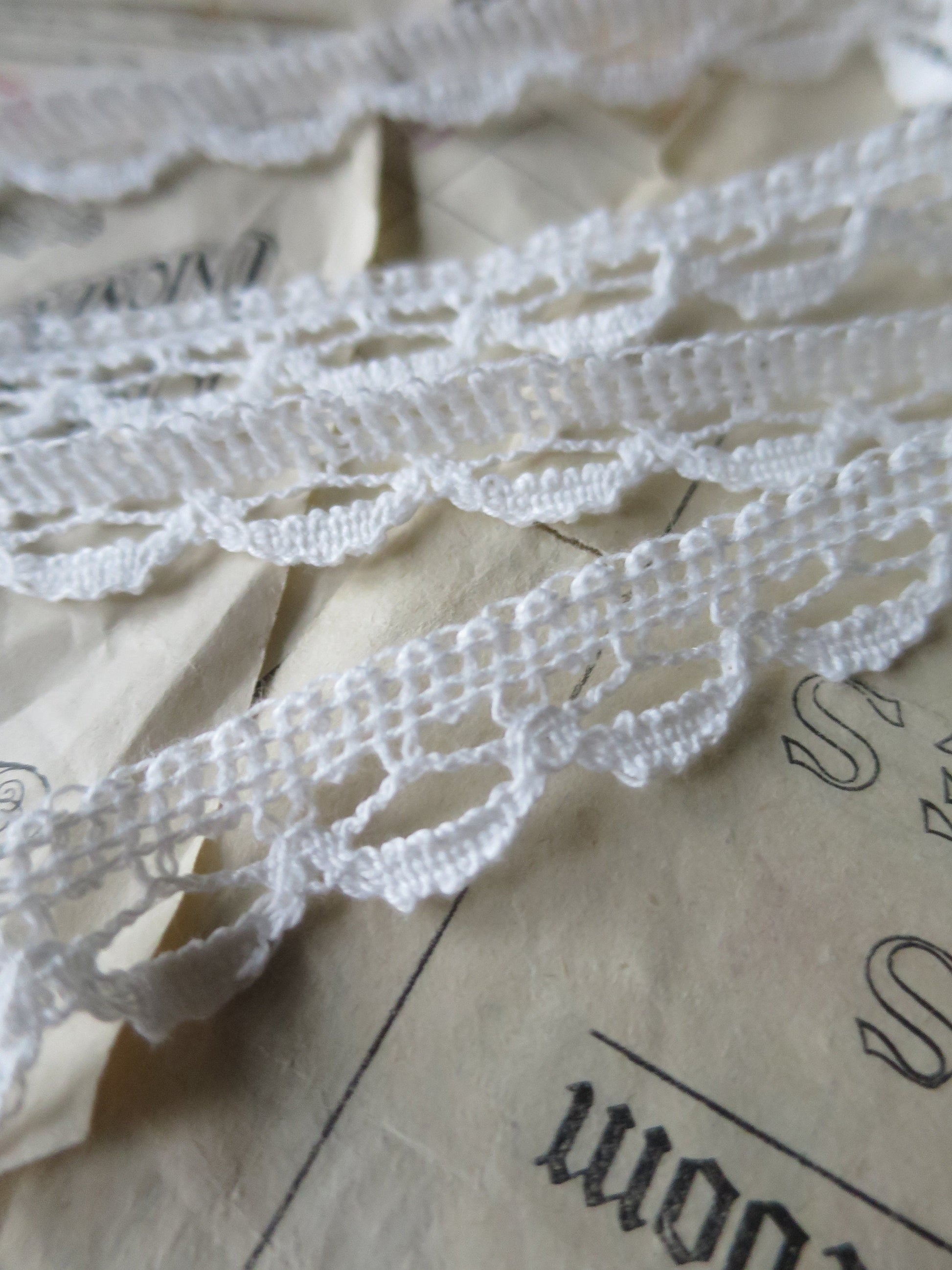 Off White English Nottingham Cluny Lace- Openwork Scallops- 2 cm