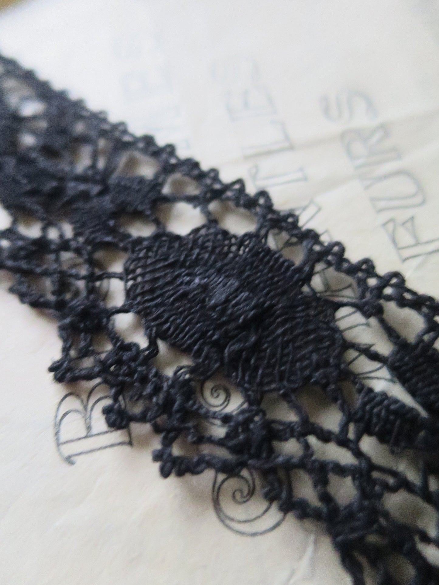 Black English Nottingham Cluny Lace- Traditional Torchon Ovals- 4.3 cm