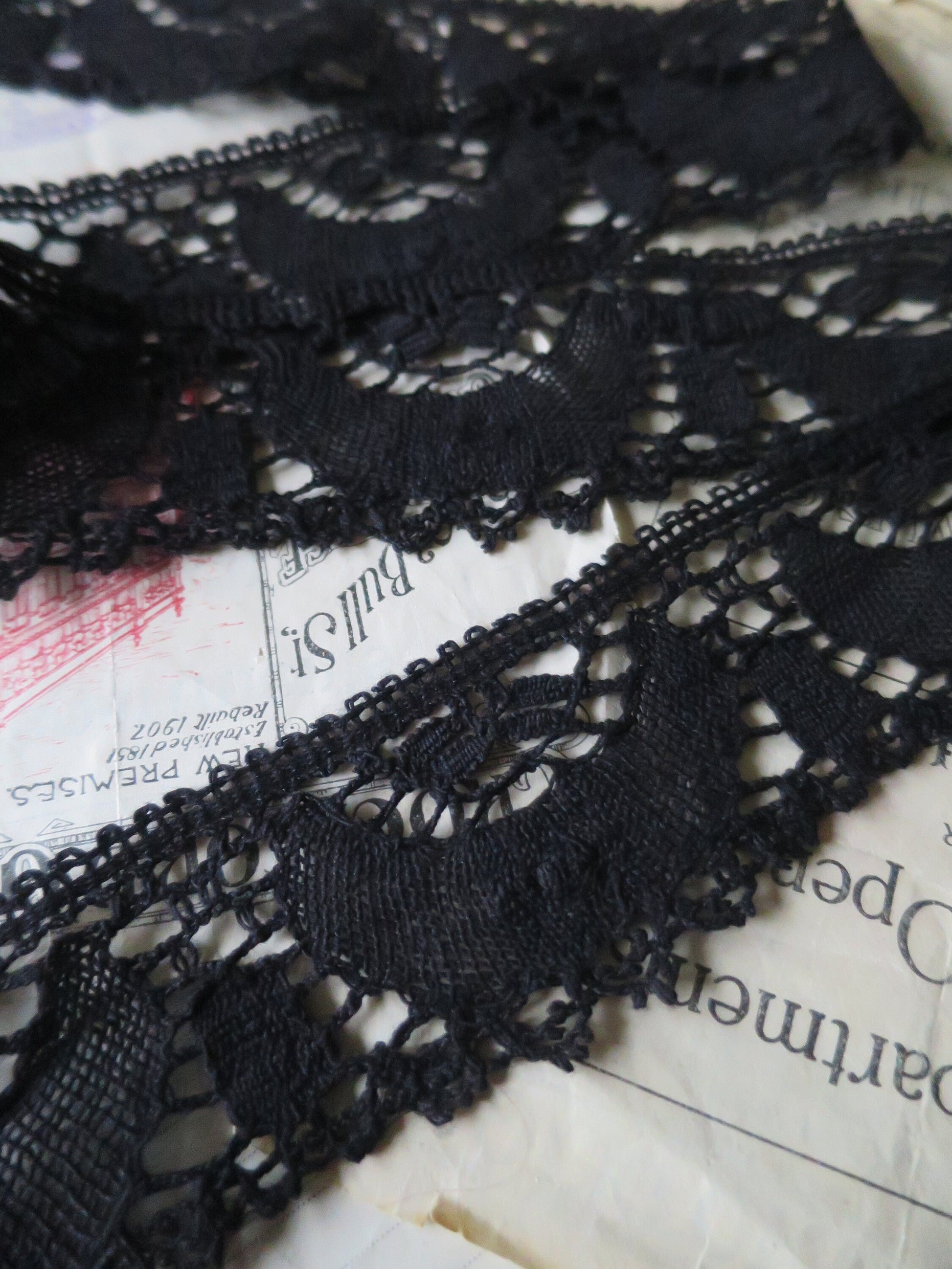 Black English Nottingham Cluny Lace- Torchon Crescents- 5.5 cm