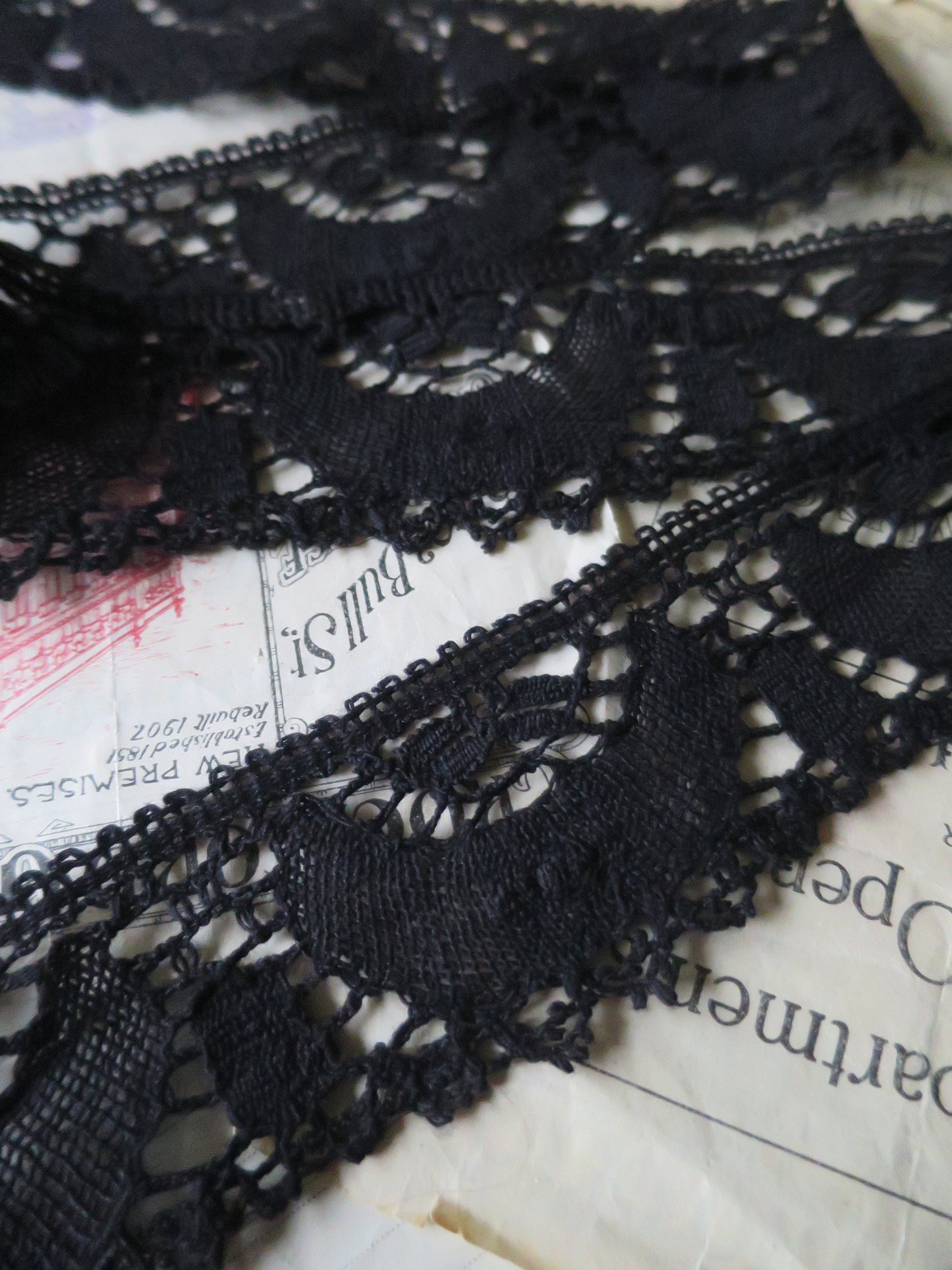 Black English Nottingham Cluny Lace- Torchon Crescents- 5.5 cm
