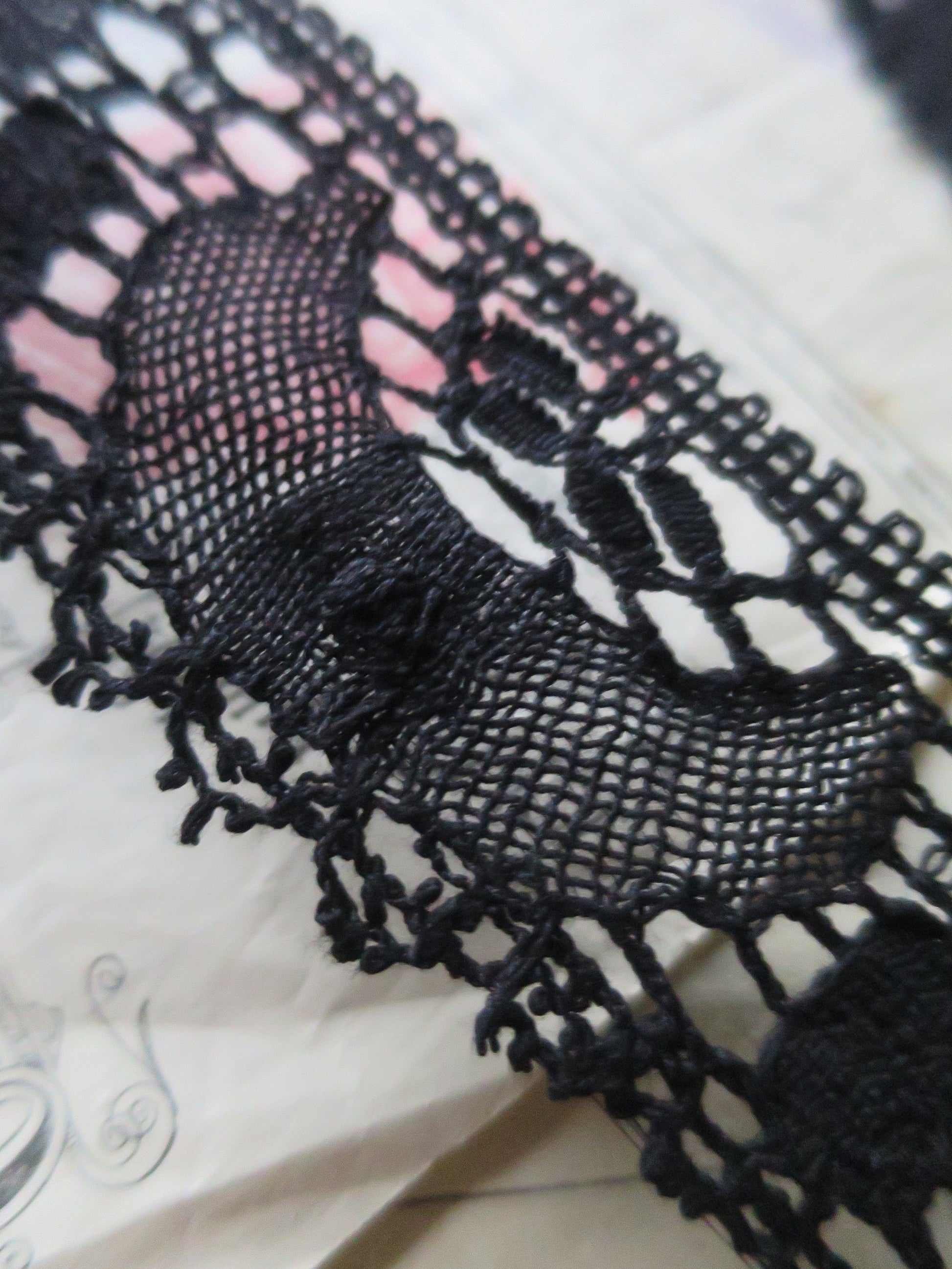 Black English Nottingham Cluny Lace- Torchon Crescents- 5.5 cm