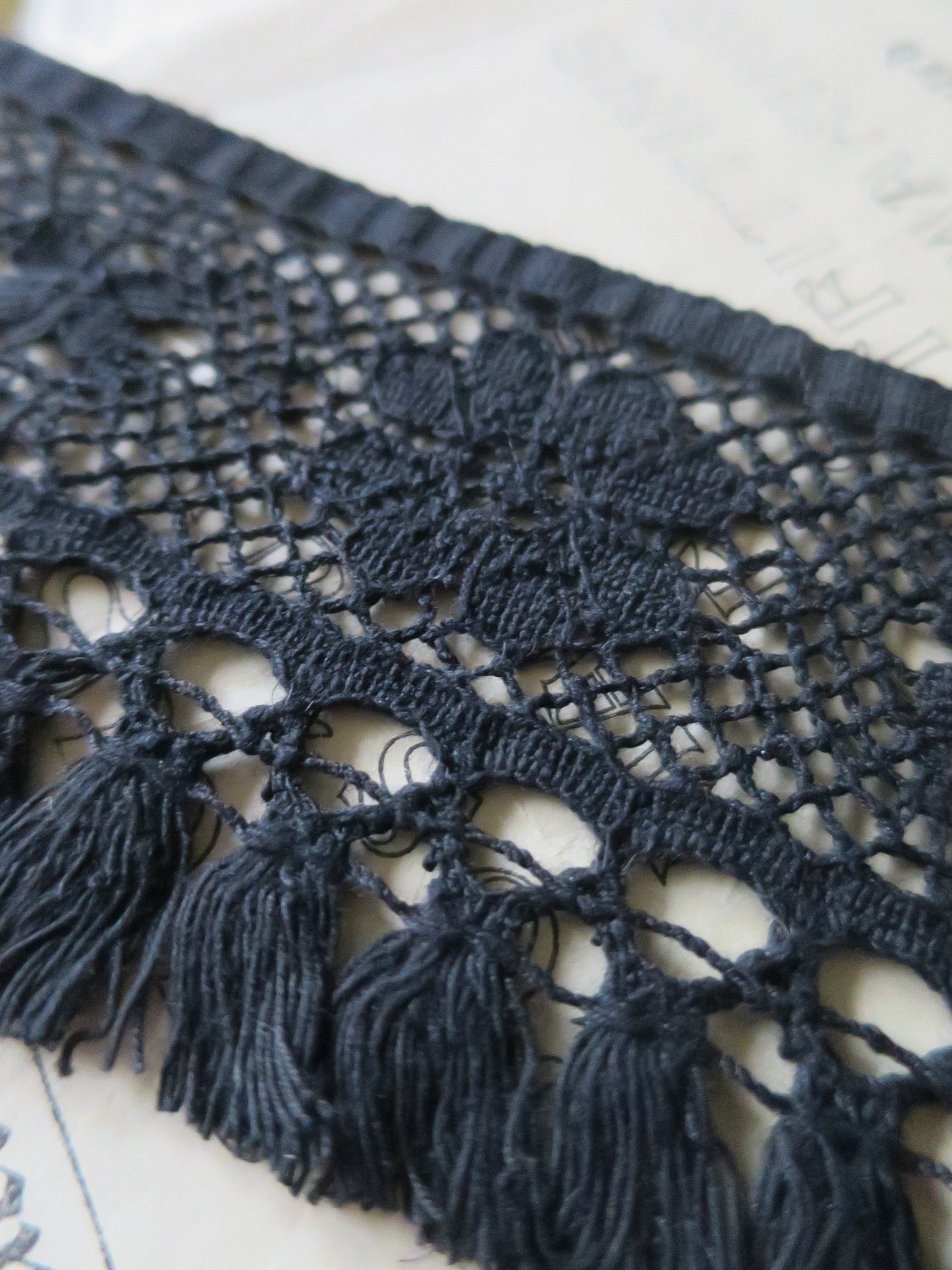 Black English Nottingham Cluny Lace- Fringed Torchon- 8.7 cm