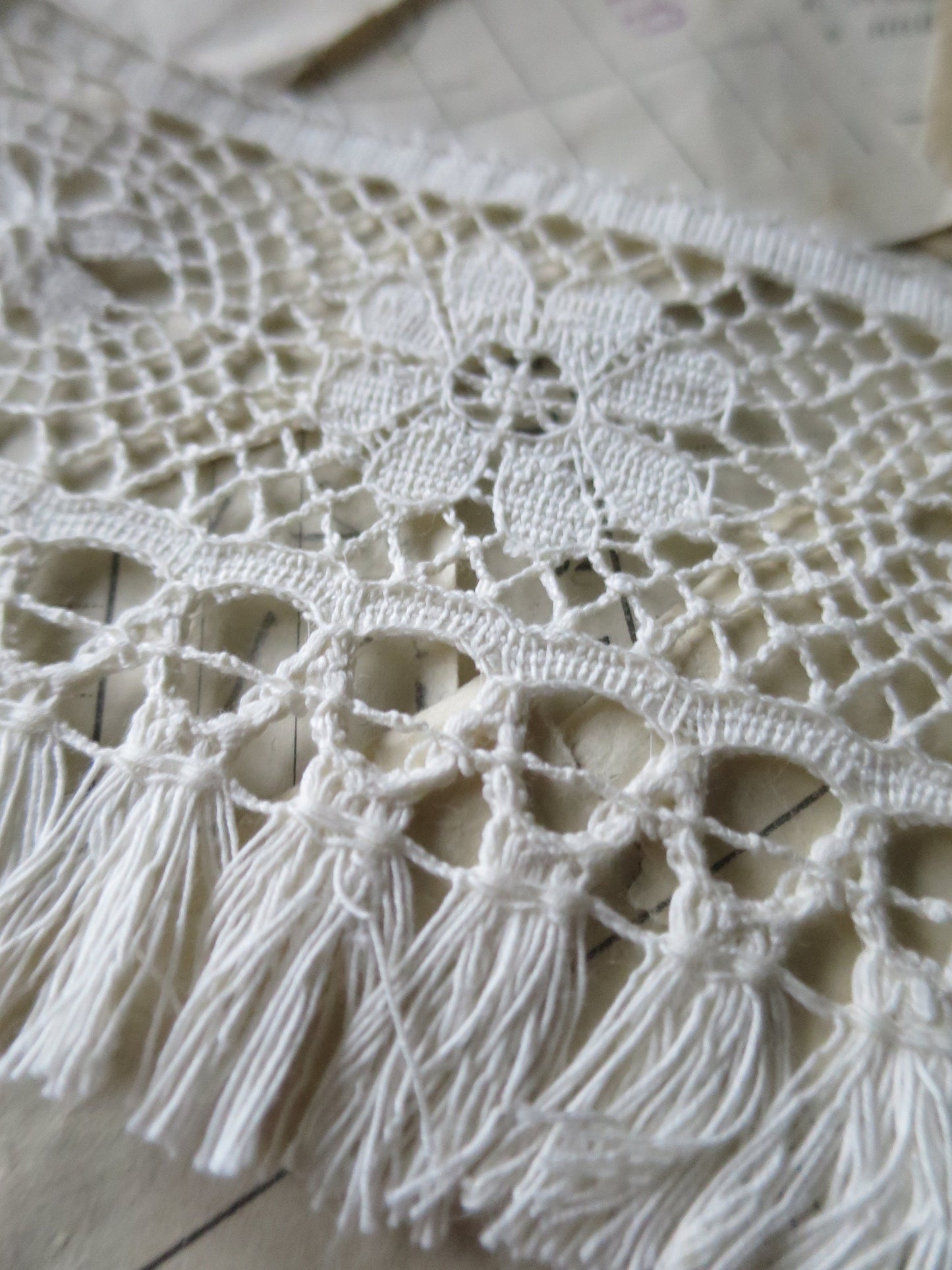 Ecru English Nottingham Cluny Lace- Fringed Torchon- 8.7 cm