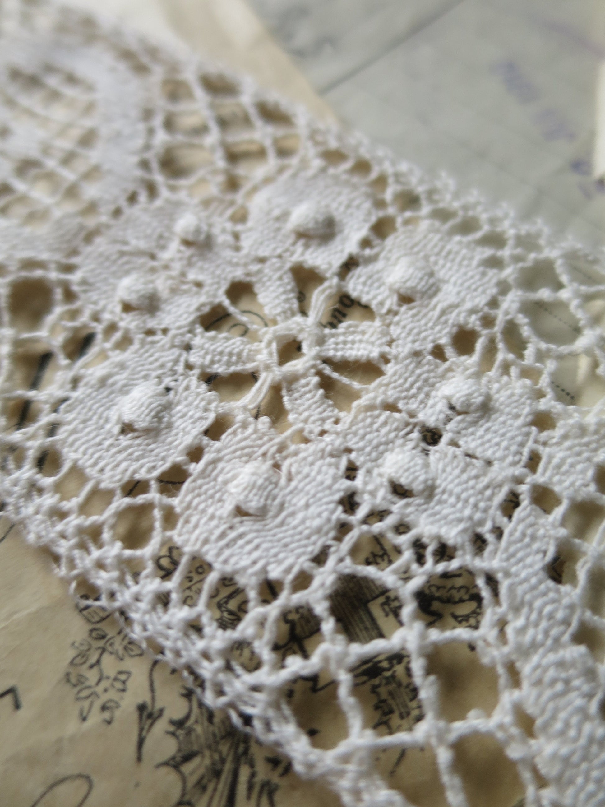 Ecru English Nottingham Cluny Lace- Raised Floral & Oval Torchon Guipure- Insertion- 6 cm