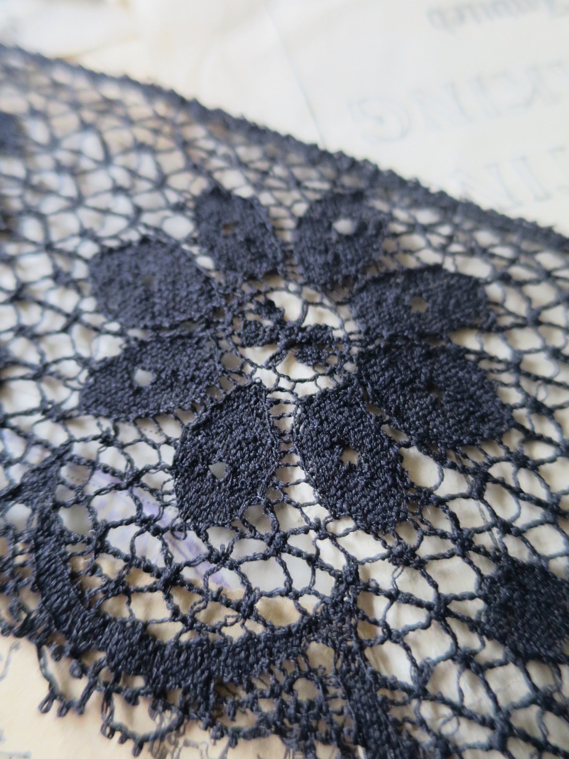 Black English Nottingham Lace- Floral Flat Point Lace- 7.5 cm