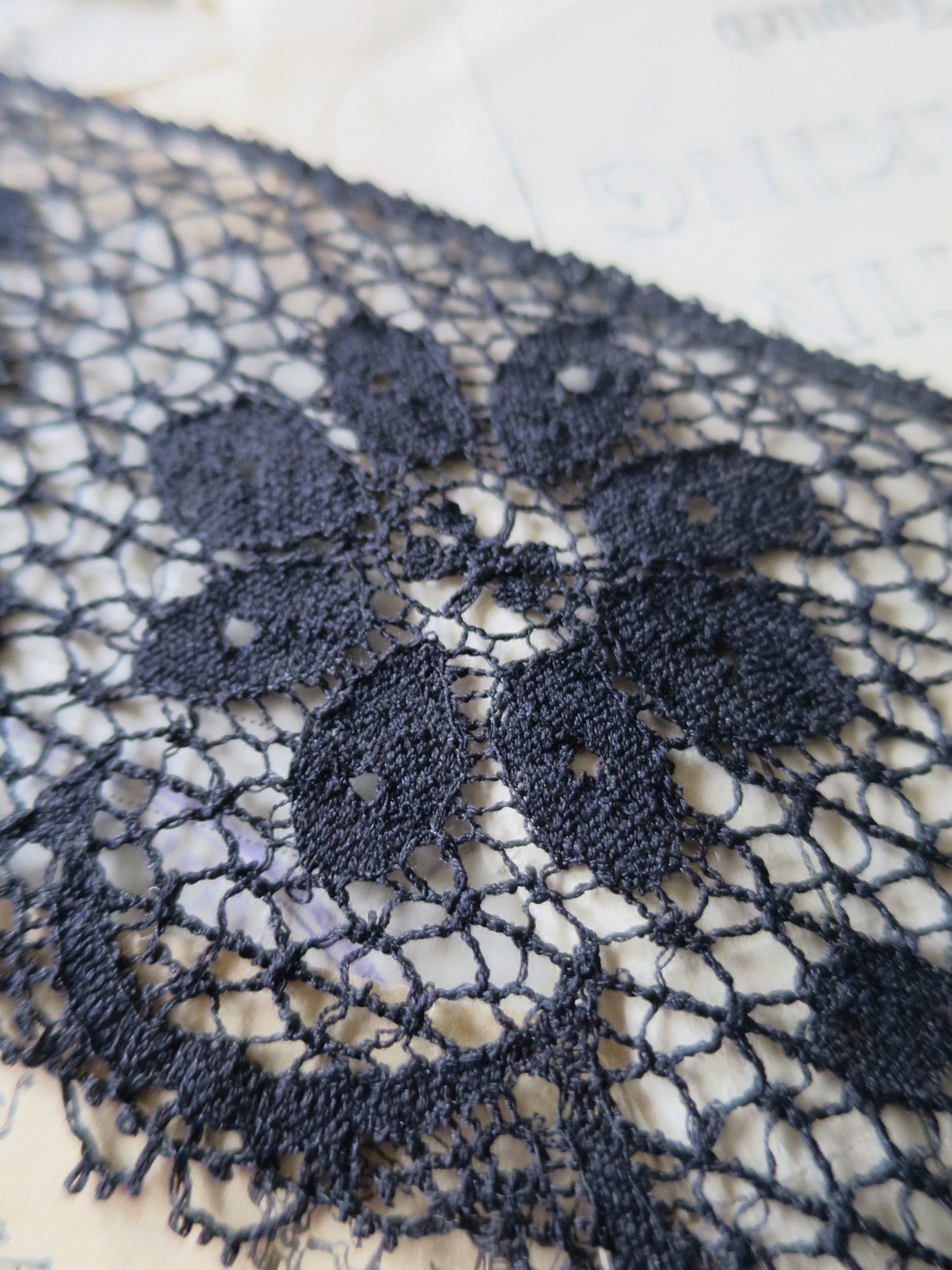 Black English Nottingham Lace- Floral Flat Point Lace- 7.5 cm