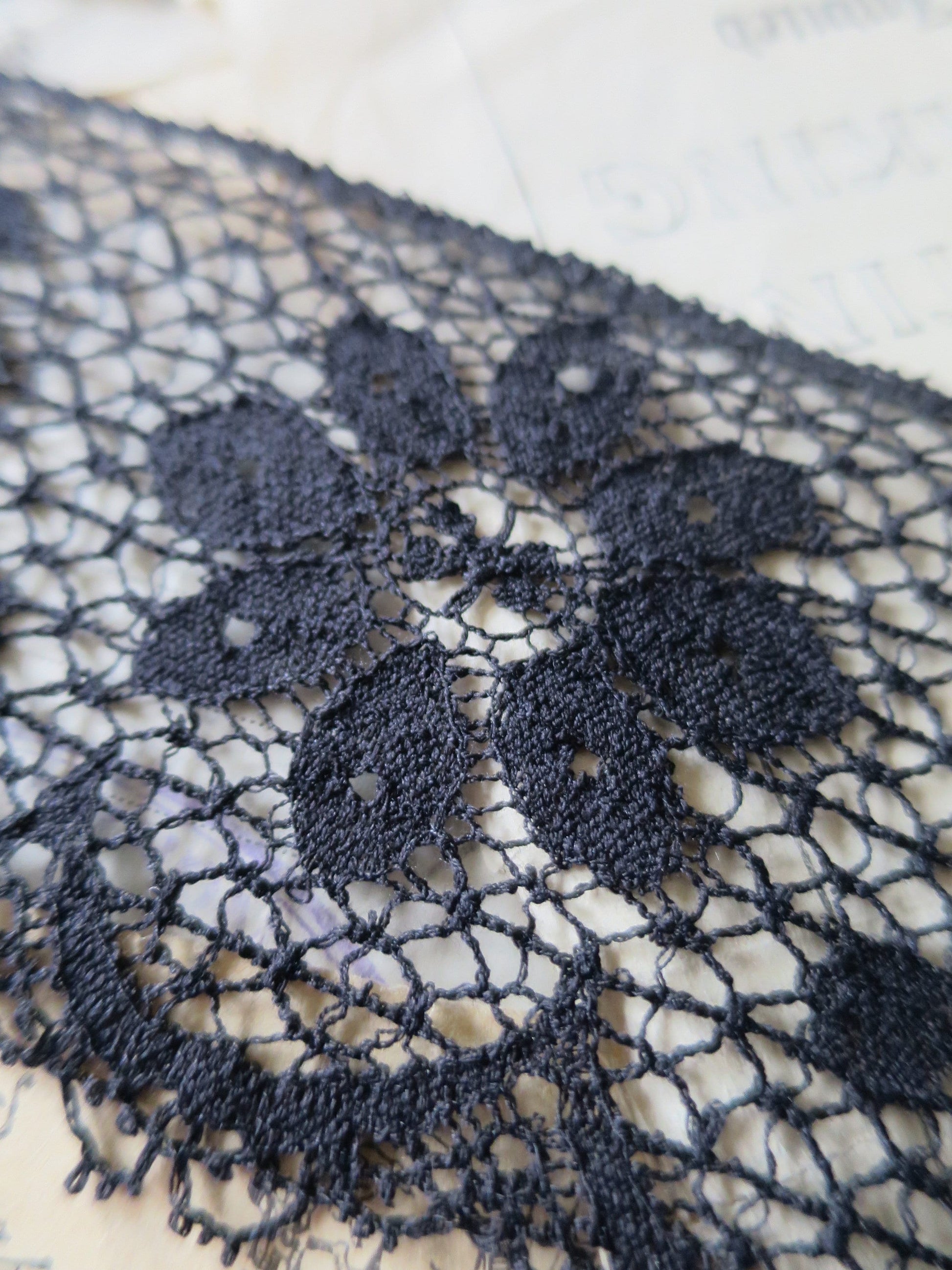Black English Nottingham Lace- Floral Flat Point Lace- 7.5 cm