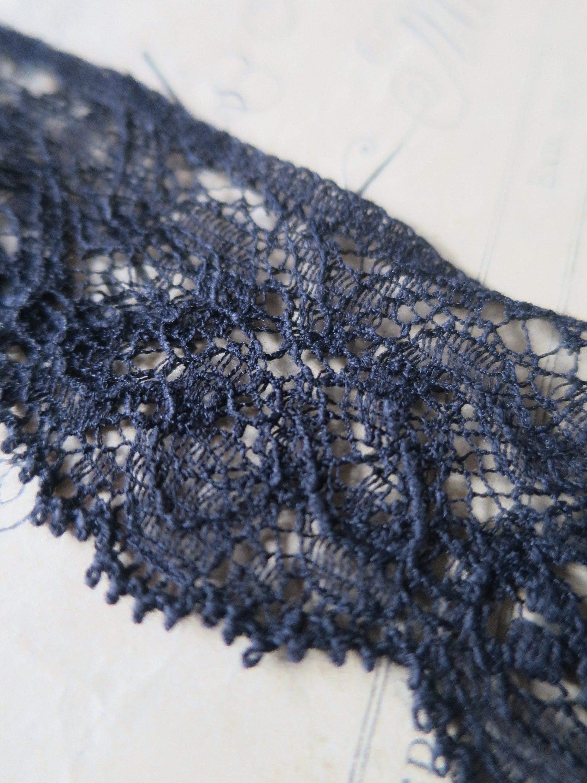 Black English Nottingham Lace- Intricate Frothy Guipure- 3.7 cm