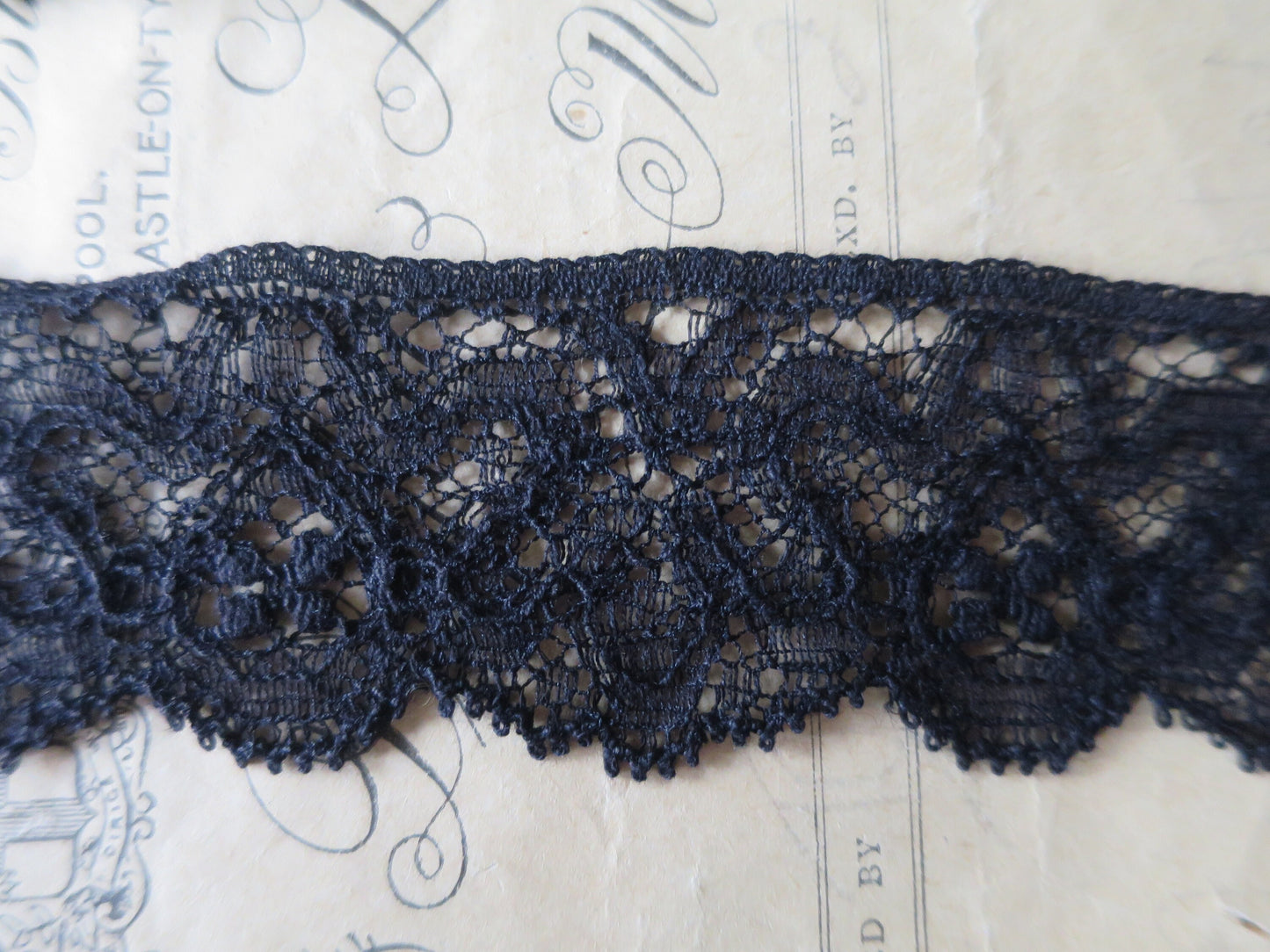 Black English Nottingham Lace- Intricate Frothy Guipure- 3.7 cm