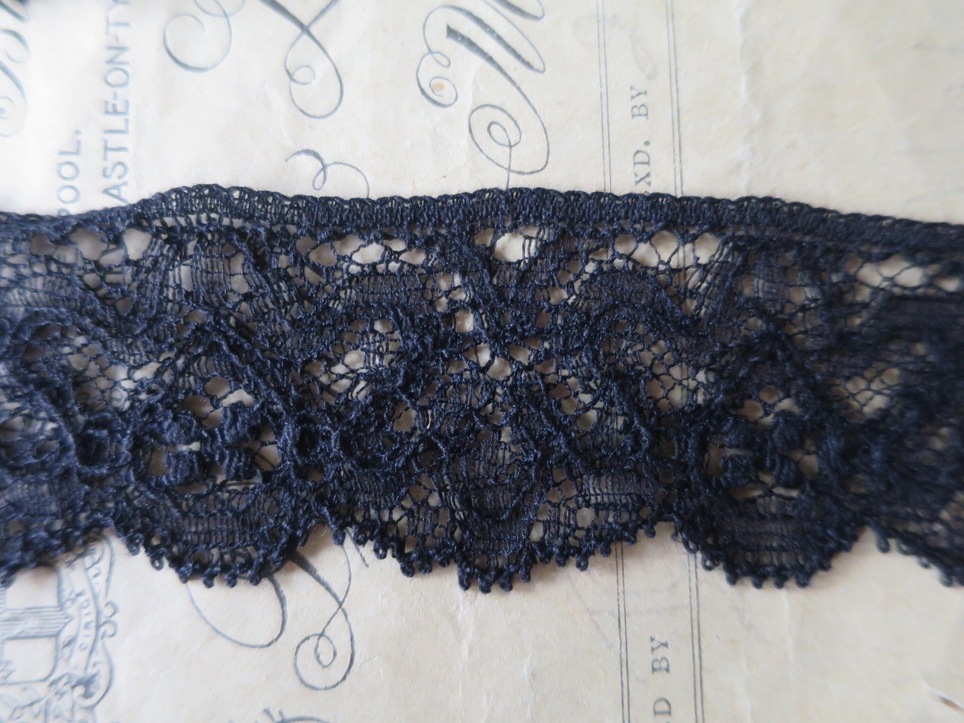 Black English Nottingham Lace- Intricate Frothy Guipure- 3.7 cm