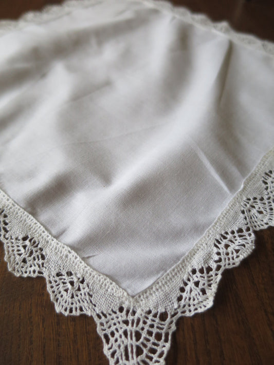 Plain Vintage Handkerchief- Hand Worked Bobbin Lace