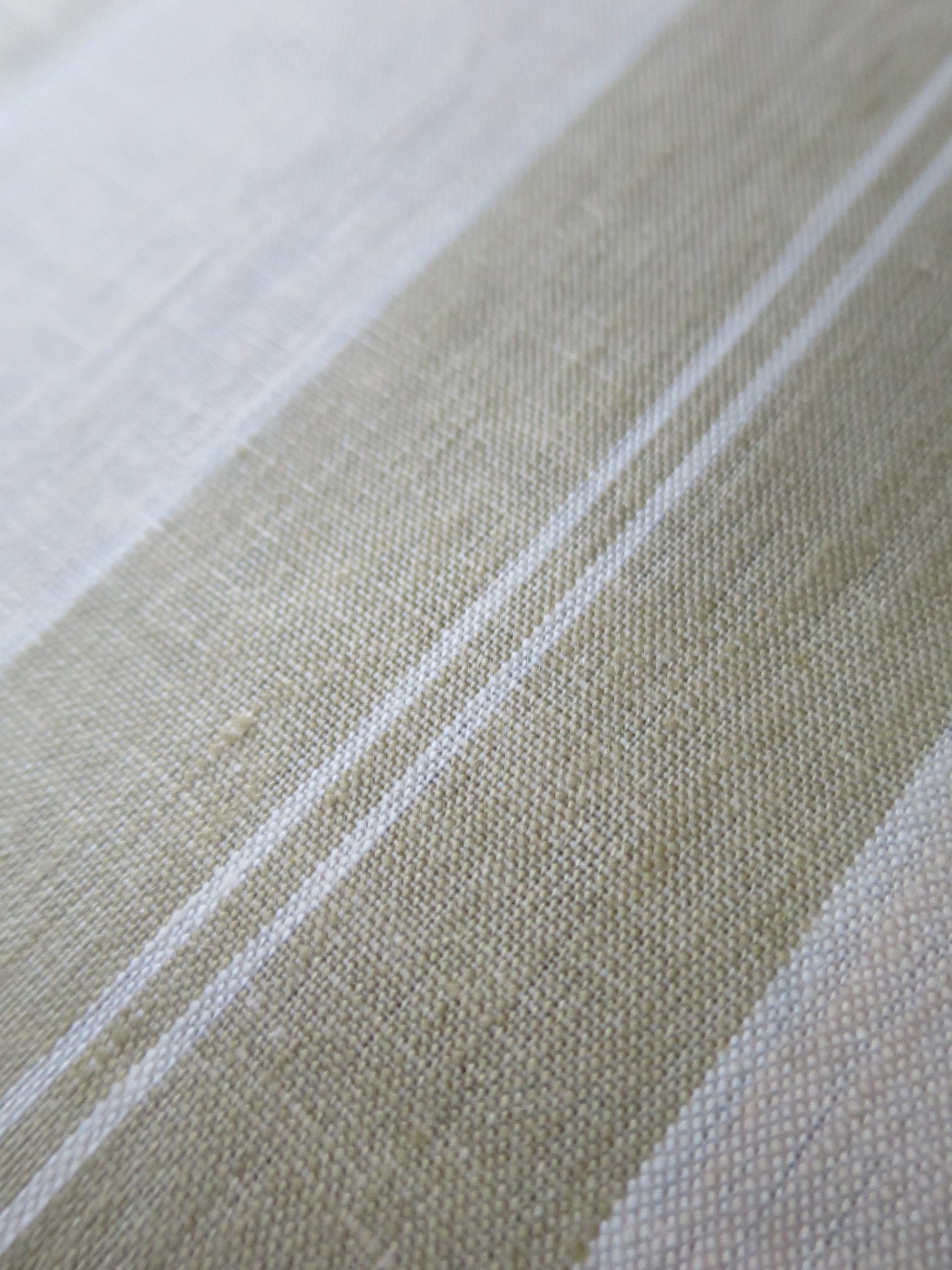 Handwoven Linen Scotch Holland Blind Fabric- Historical 1914- Green & Vanilla- by the Meter- Home Furnishings- Upholstery