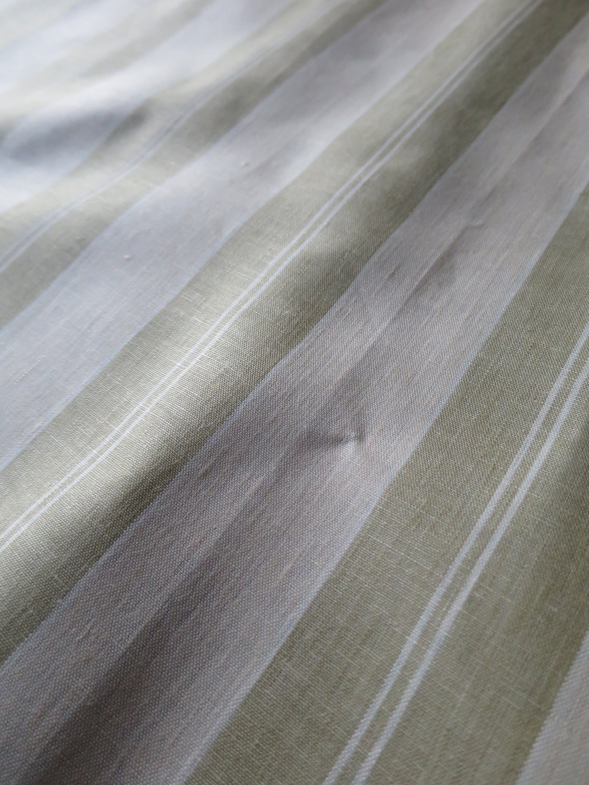 Handwoven Linen Scotch Holland Blind Fabric- Historical 1914- Green & Vanilla- by the Meter- Home Furnishings- Upholstery
