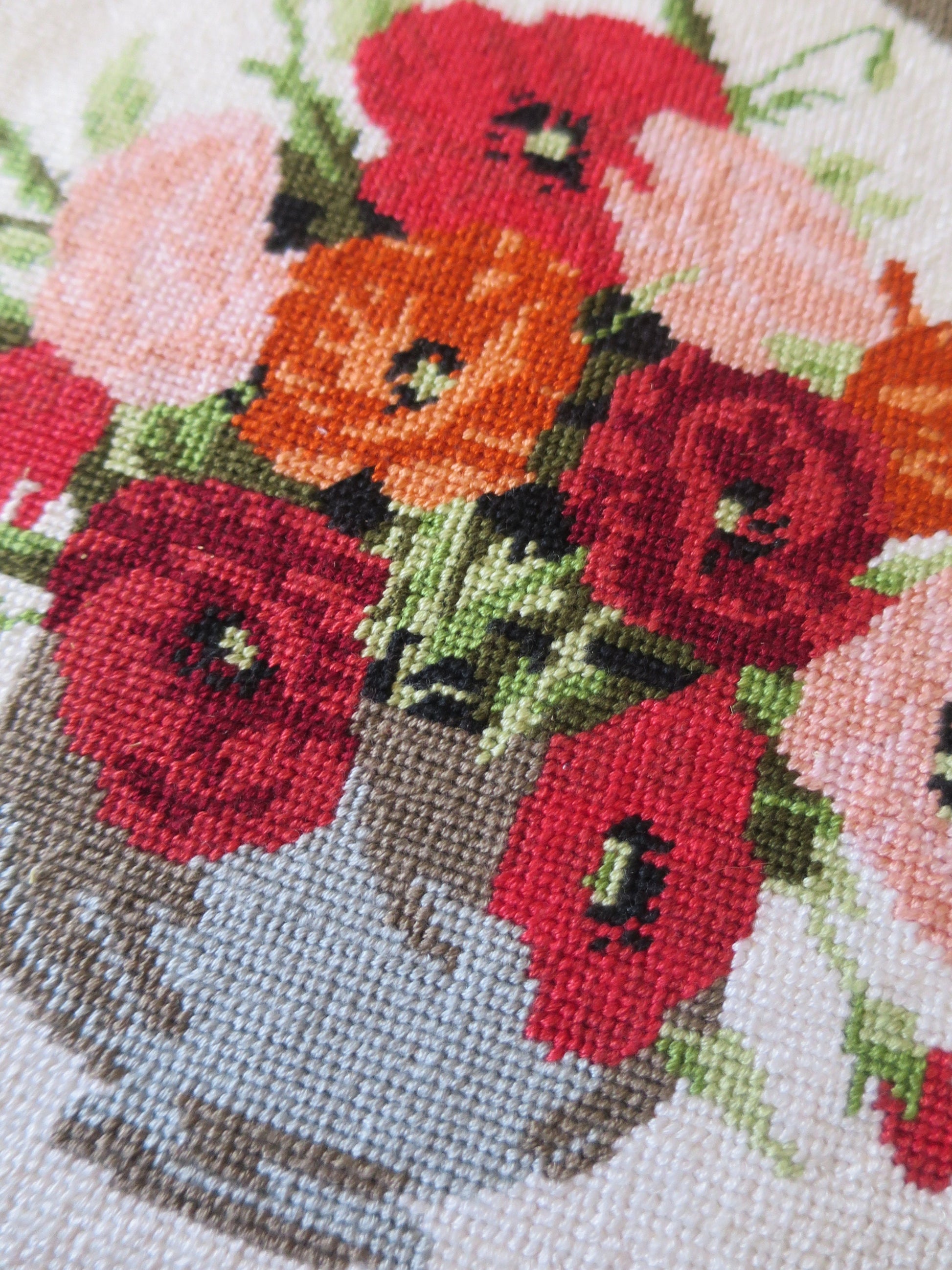 Vintage Hand Embroidered Tapestry Picture- Poppies