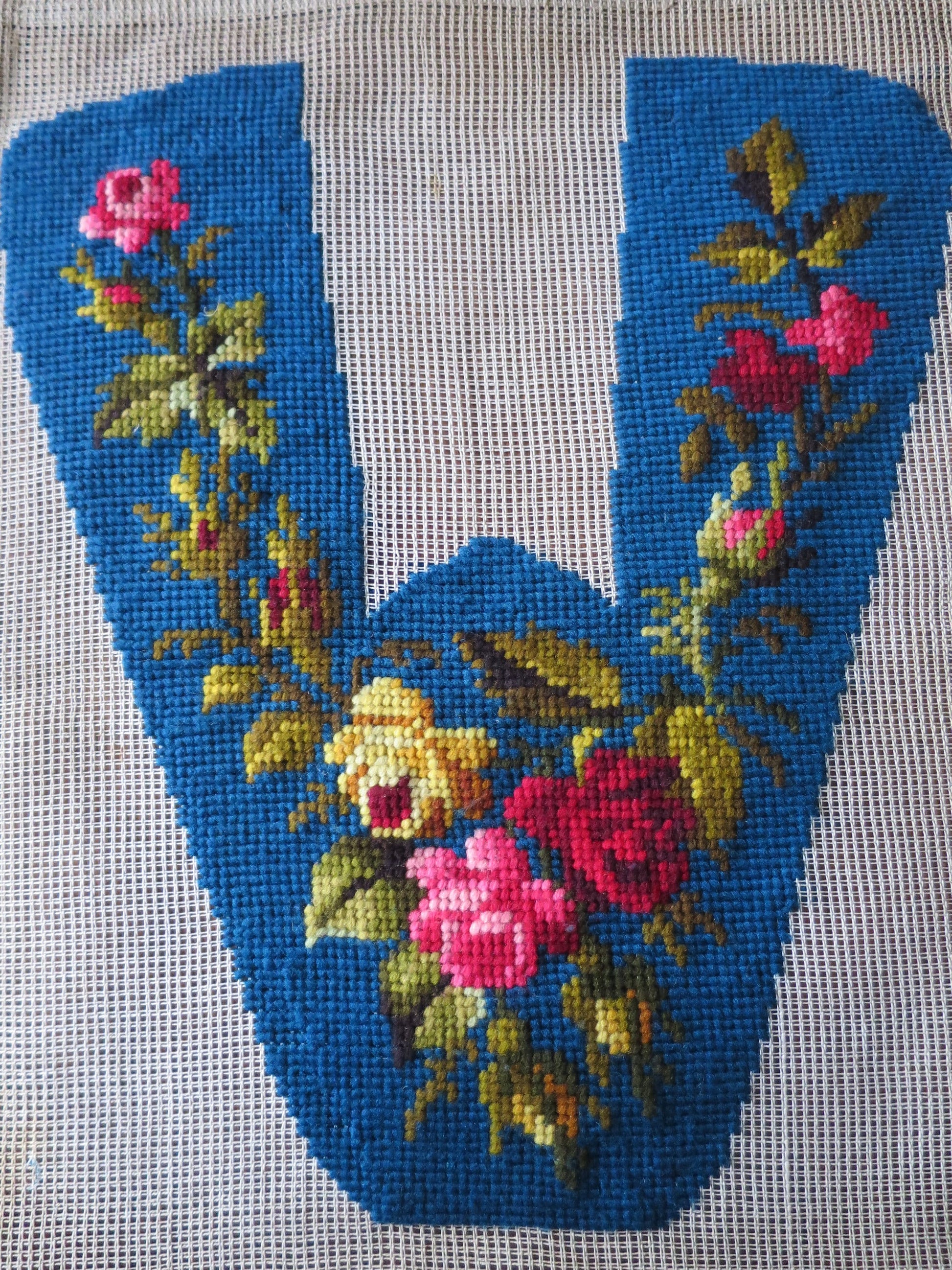 Antique 1860's Unused Hand Worked Berlin Wool Work Tapestry Slipper Fronts