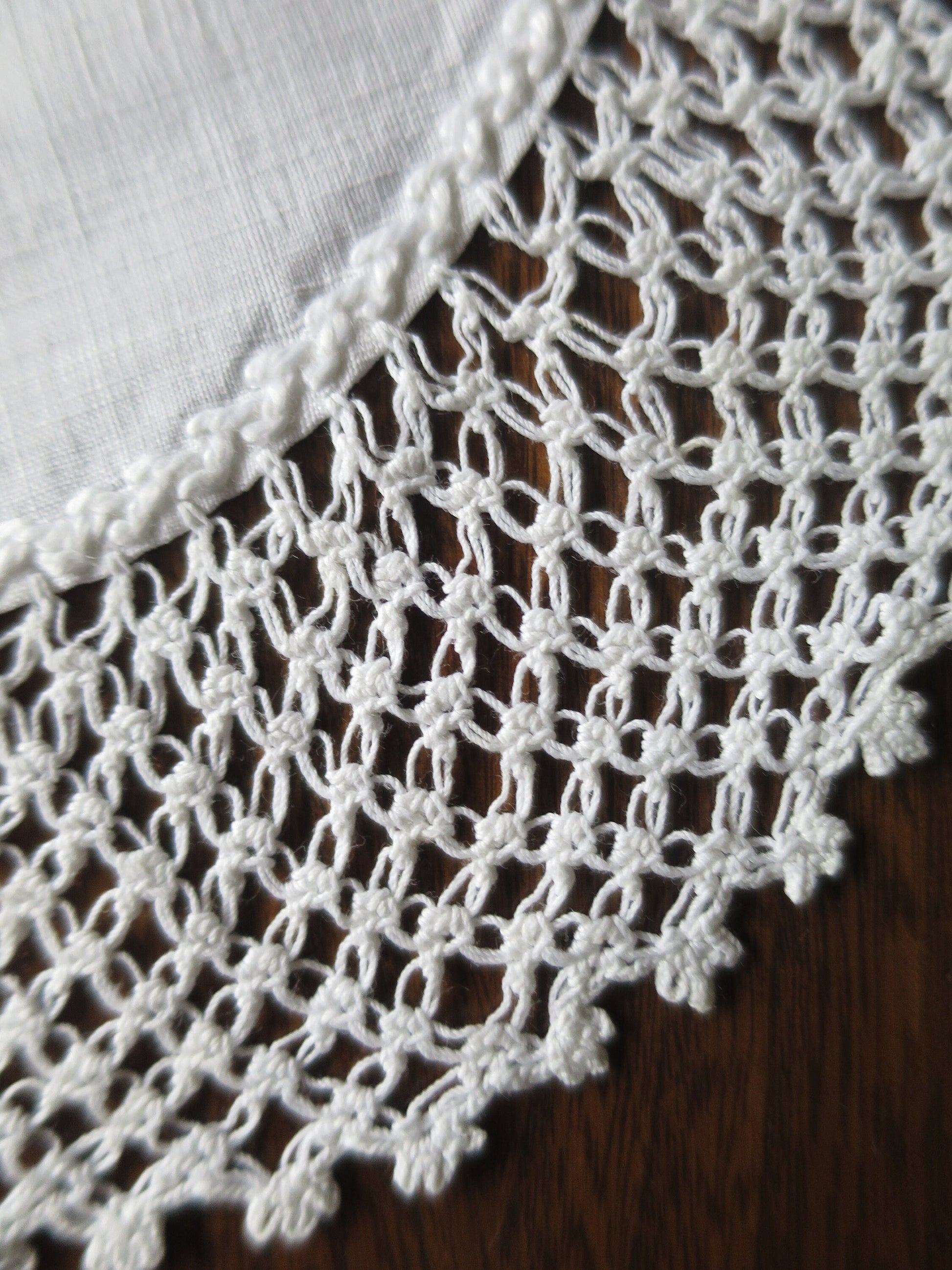 Pair Antique Hand Embroidered Linen & Hand Knotted Lace Doilies