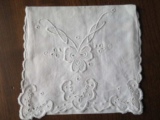 Antique Irish Linen Handkerchief Case- Hand Embroidered Whitework Shamrock