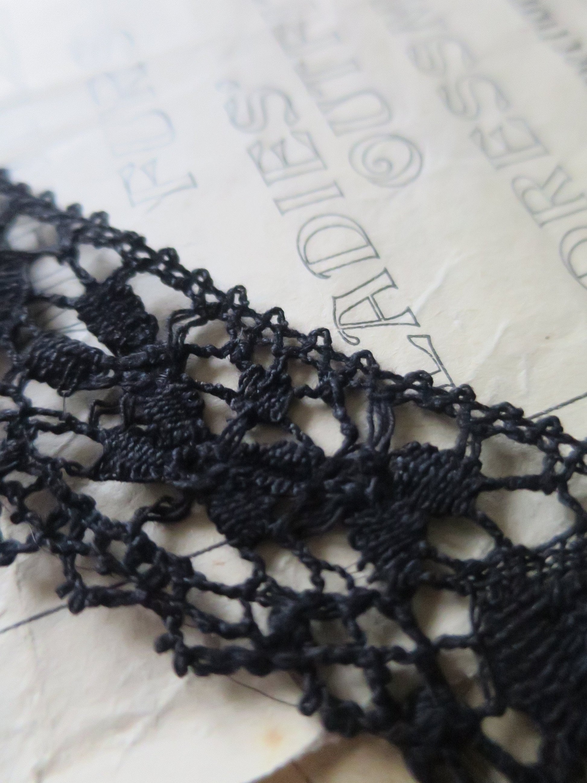 Black English Nottingham Cluny Lace- Traditional Torchon Ovals- 4.3 cm