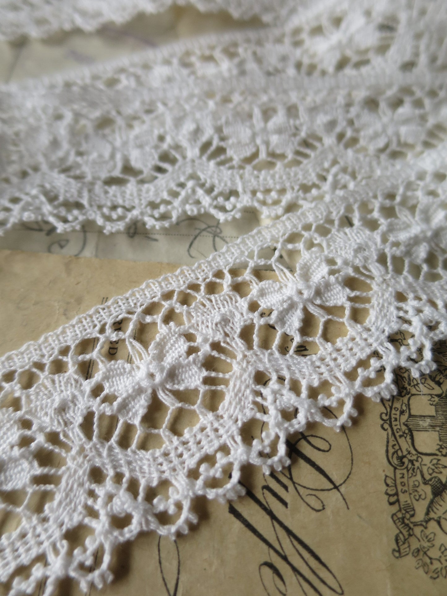 Off White English Nottingham Cluny Lace- Traditional Torchon Butterflies- 4.3 cm