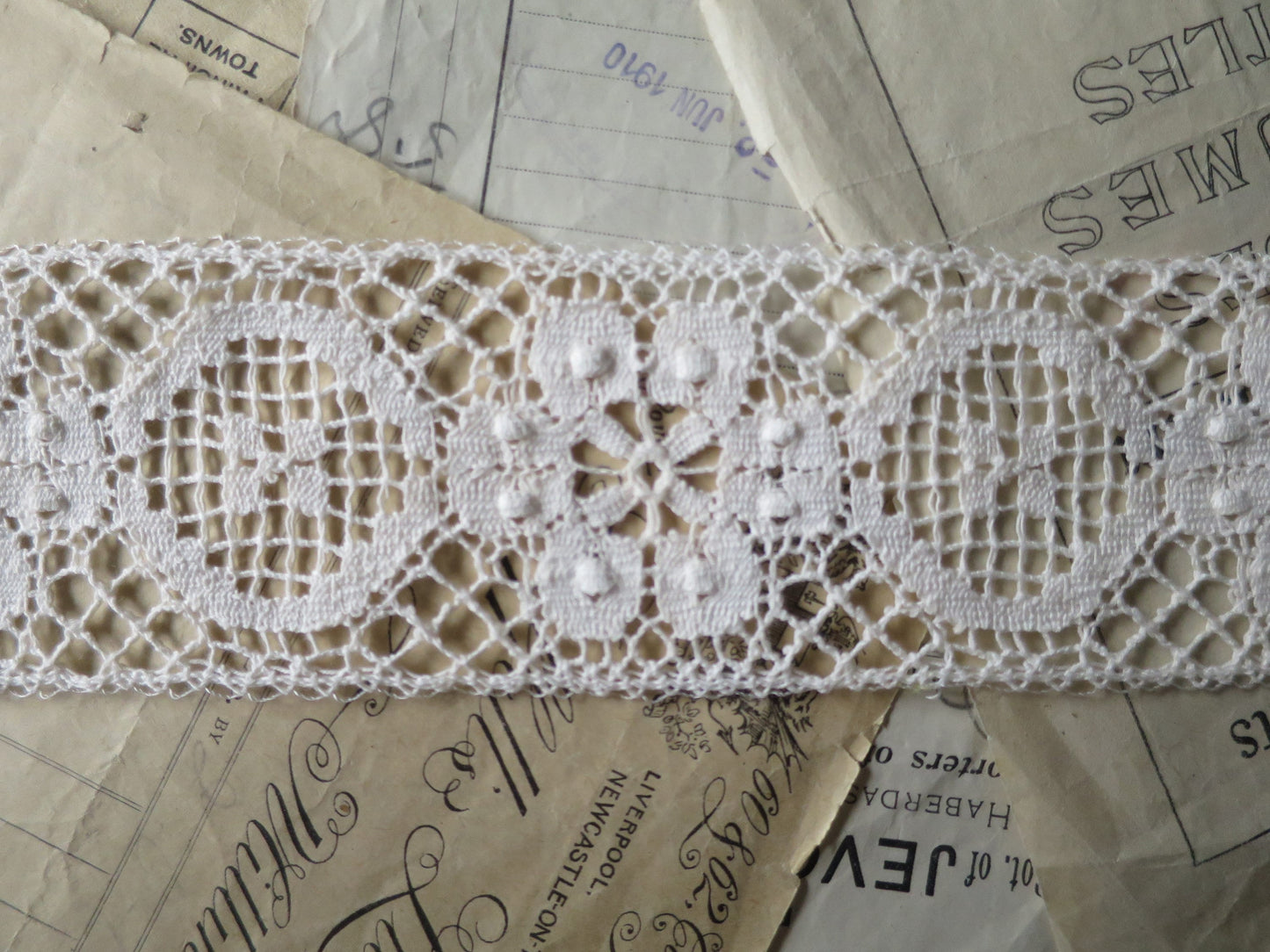 Ecru English Nottingham Cluny Lace- Raised Floral & Oval Torchon Guipure- Insertion- 6 cm