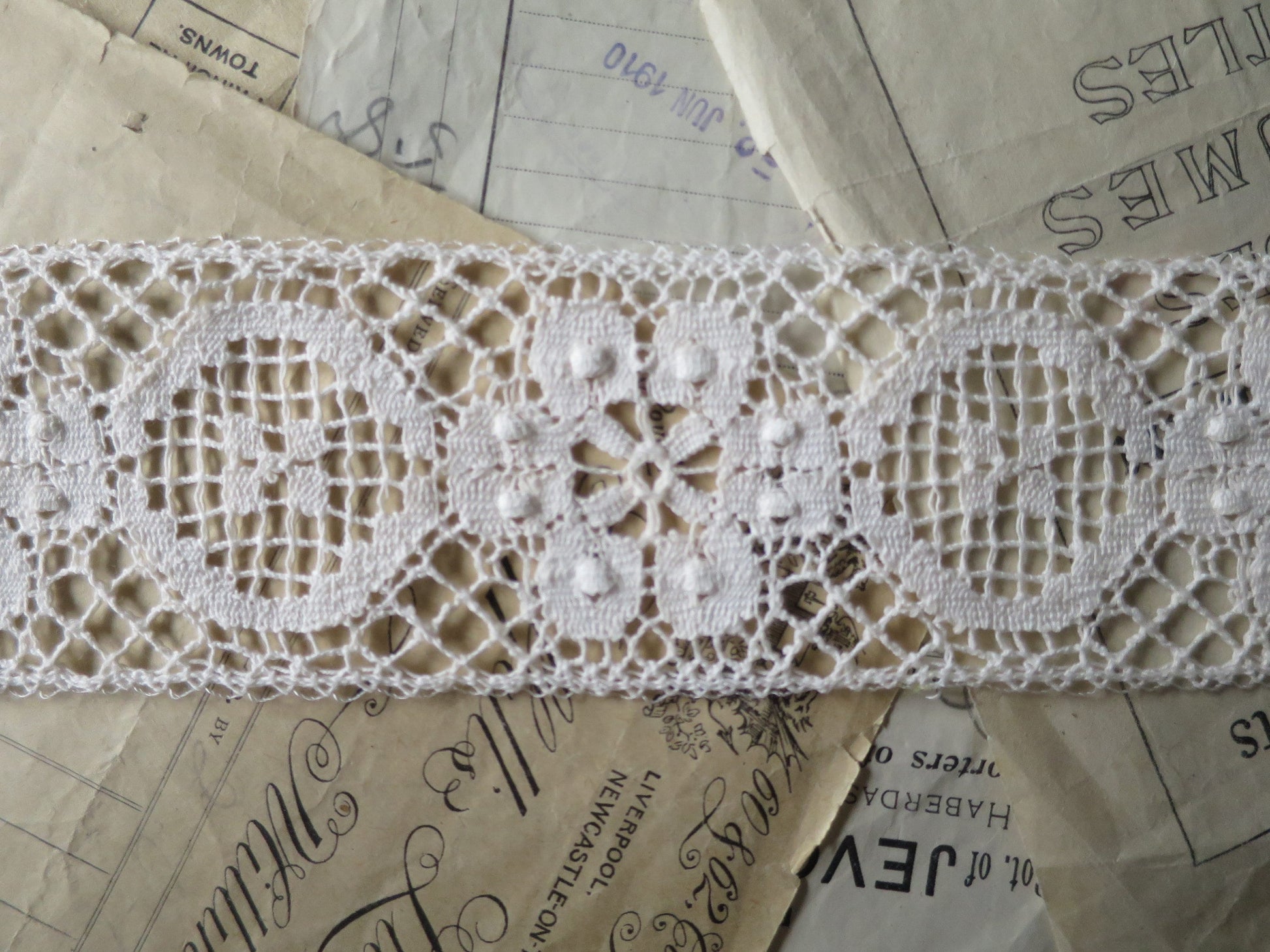 Ecru English Nottingham Cluny Lace- Raised Floral & Oval Torchon Guipure- Insertion- 6 cm