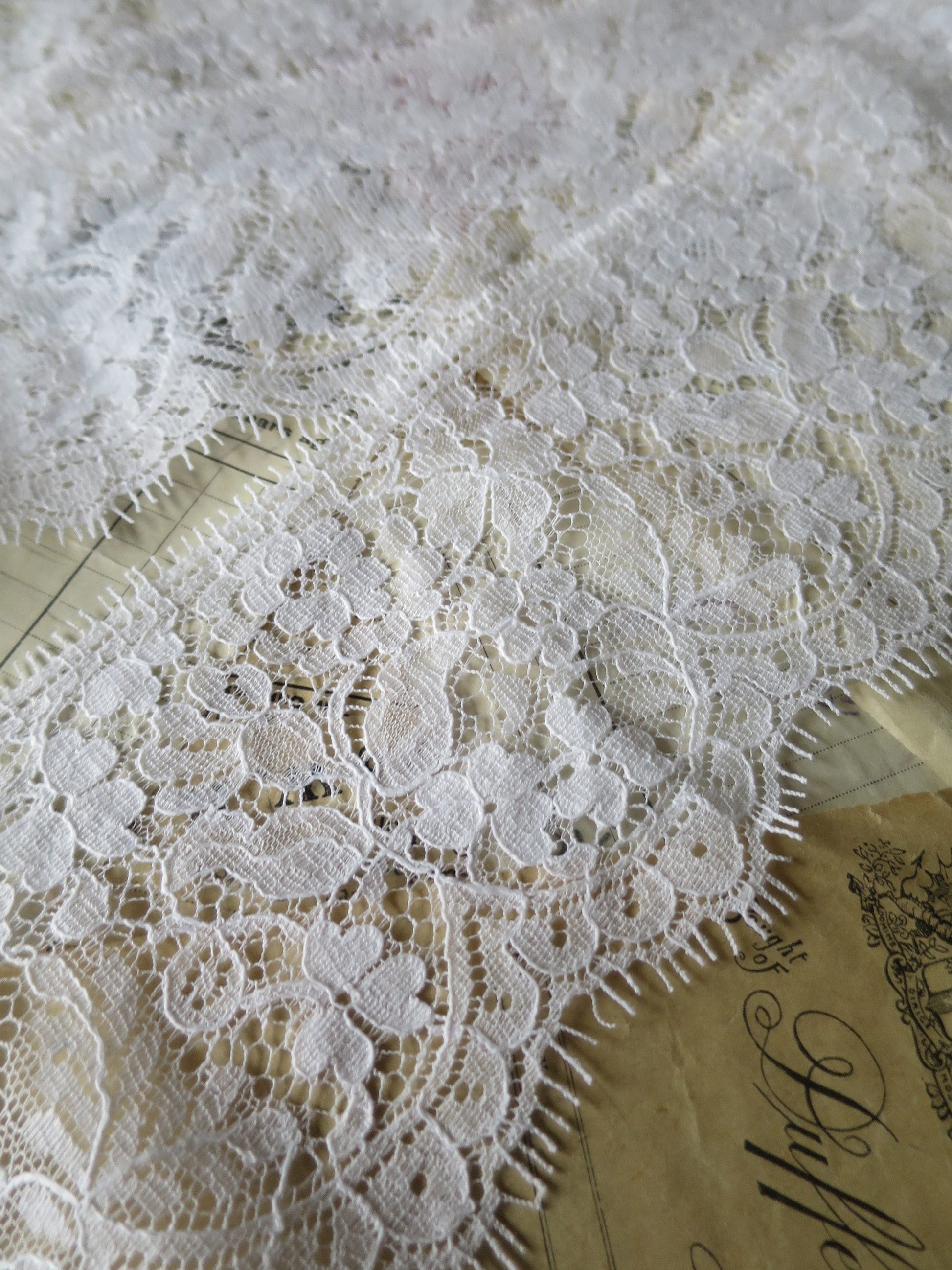 White English Nottingham Lace- Floral Honiton - 9.8 cm Sold by the half Meter