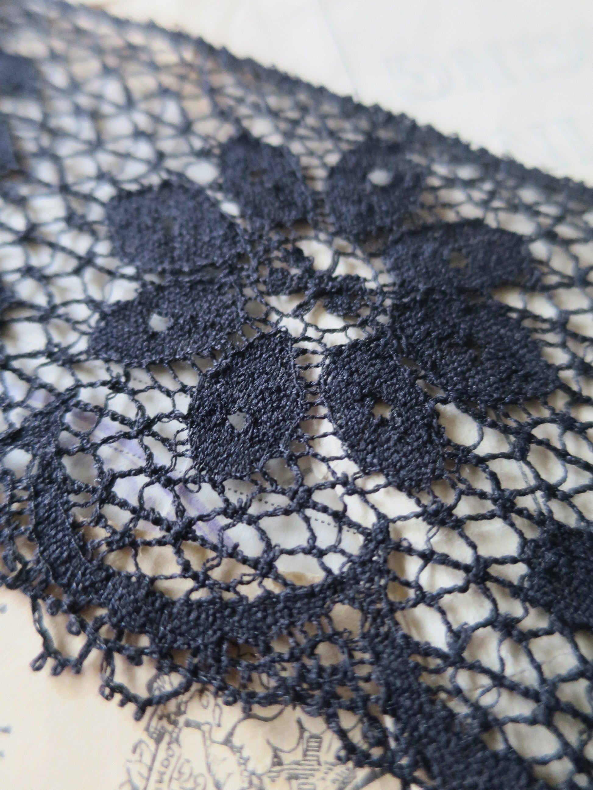 Black English Nottingham Lace- Floral Flat Point Lace- 7.5 cm