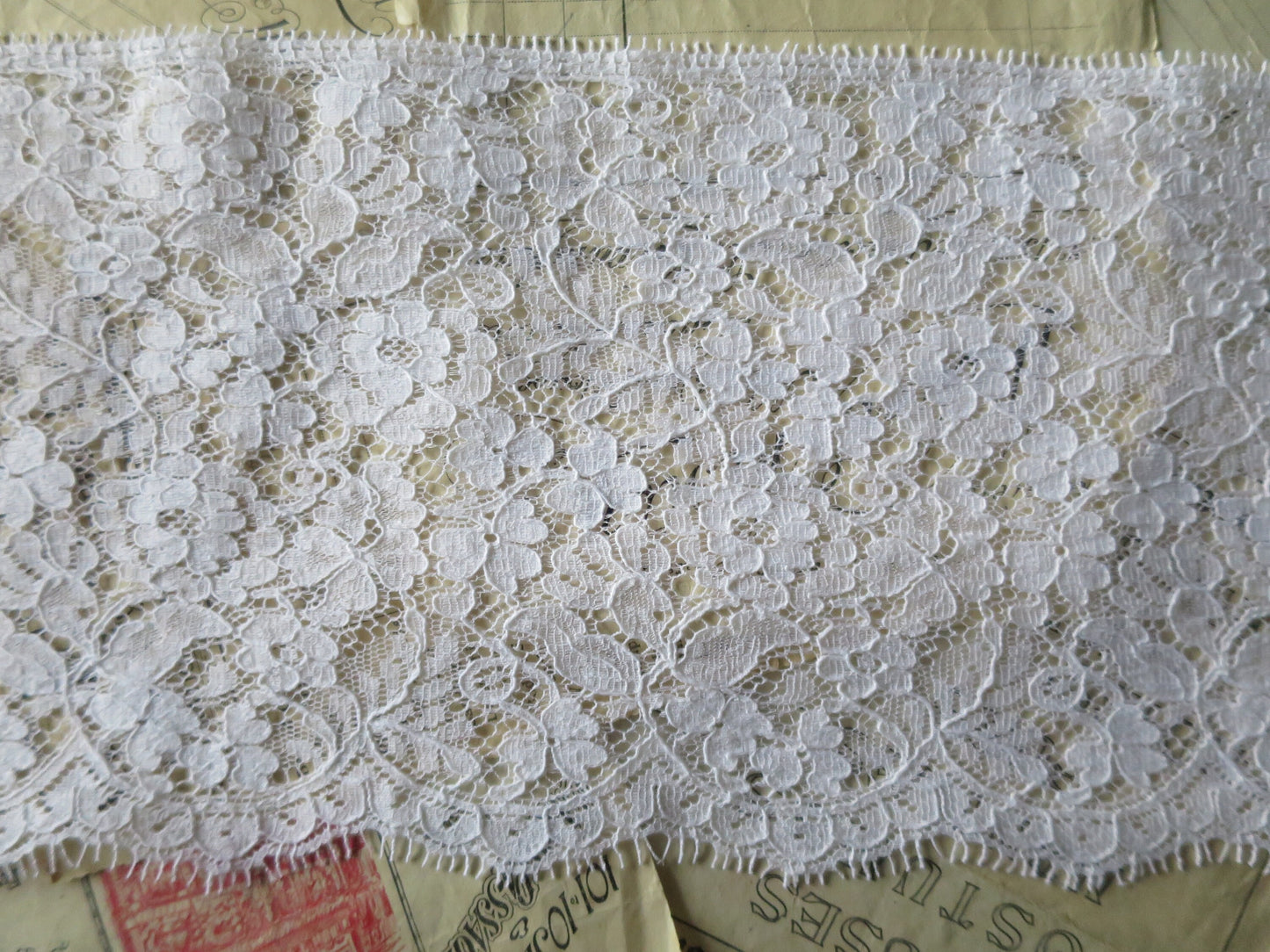 White English Nottingham Lace- Floral Eyelash- 16 cm