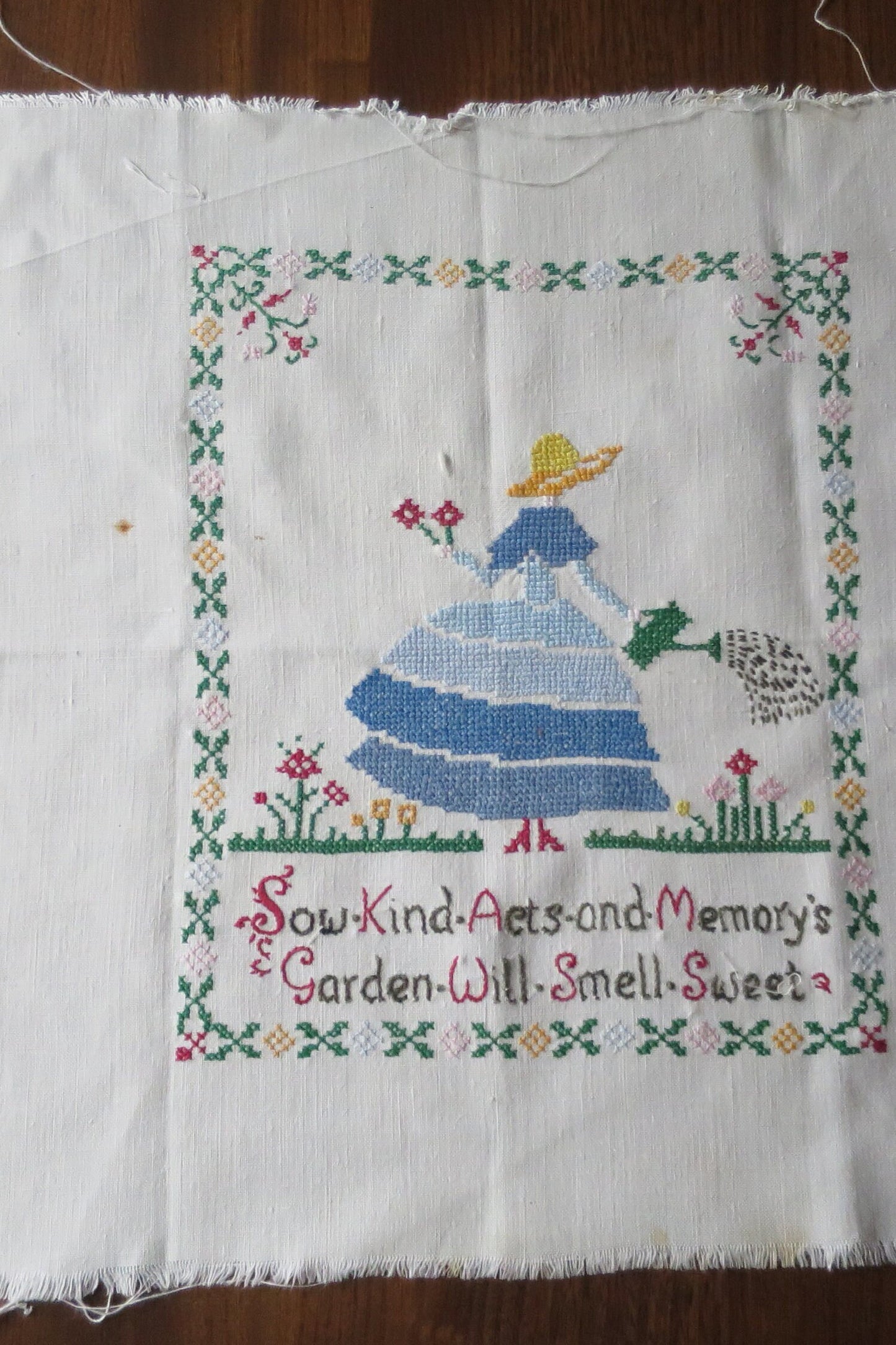 Vintage Hand Embroidered Cross Stitch panel