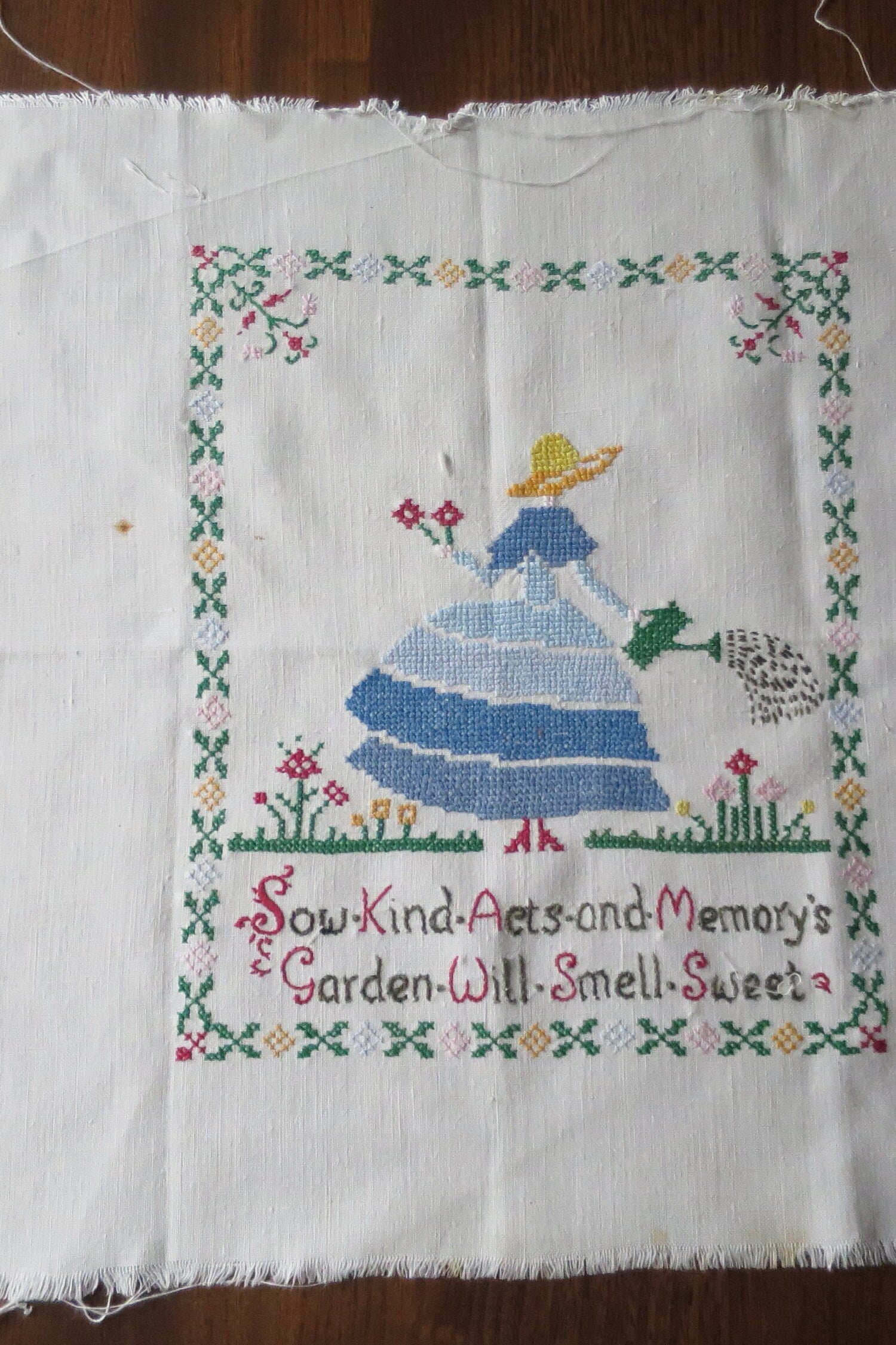 Vintage Hand Embroidered Cross Stitch panel