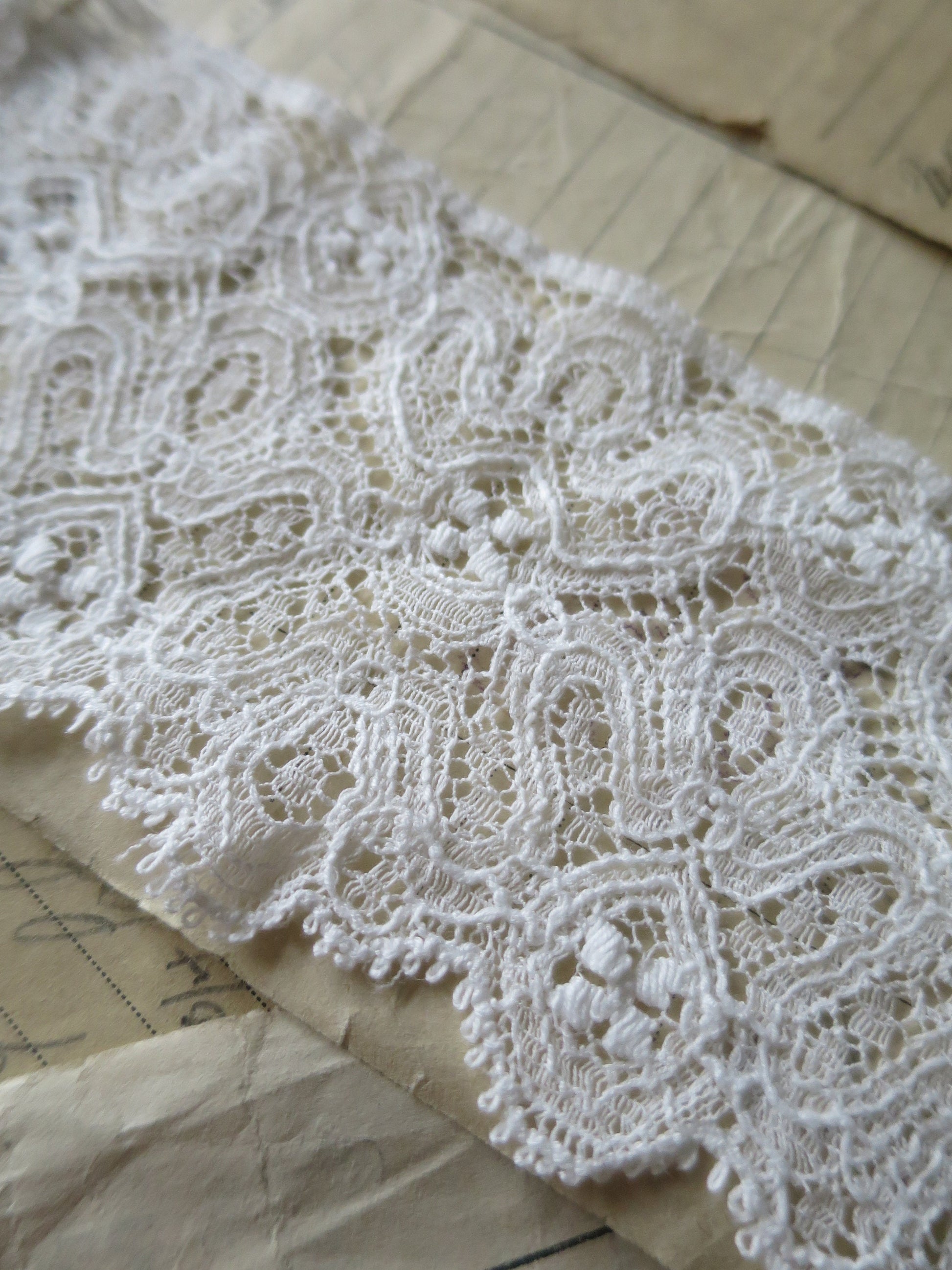 Off White English Nottingham Lace- Intricate Frothy Guipure- 7.5 cm