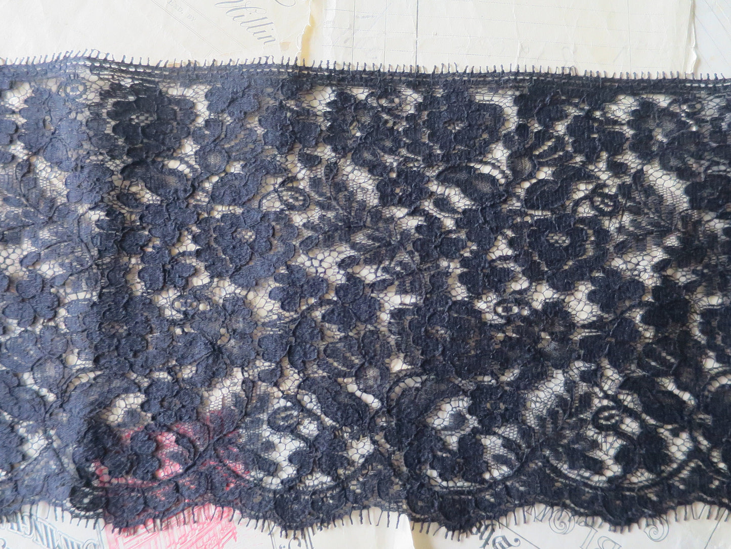 Black English Nottingham Lace- Floral Eyelash - 16 cm
