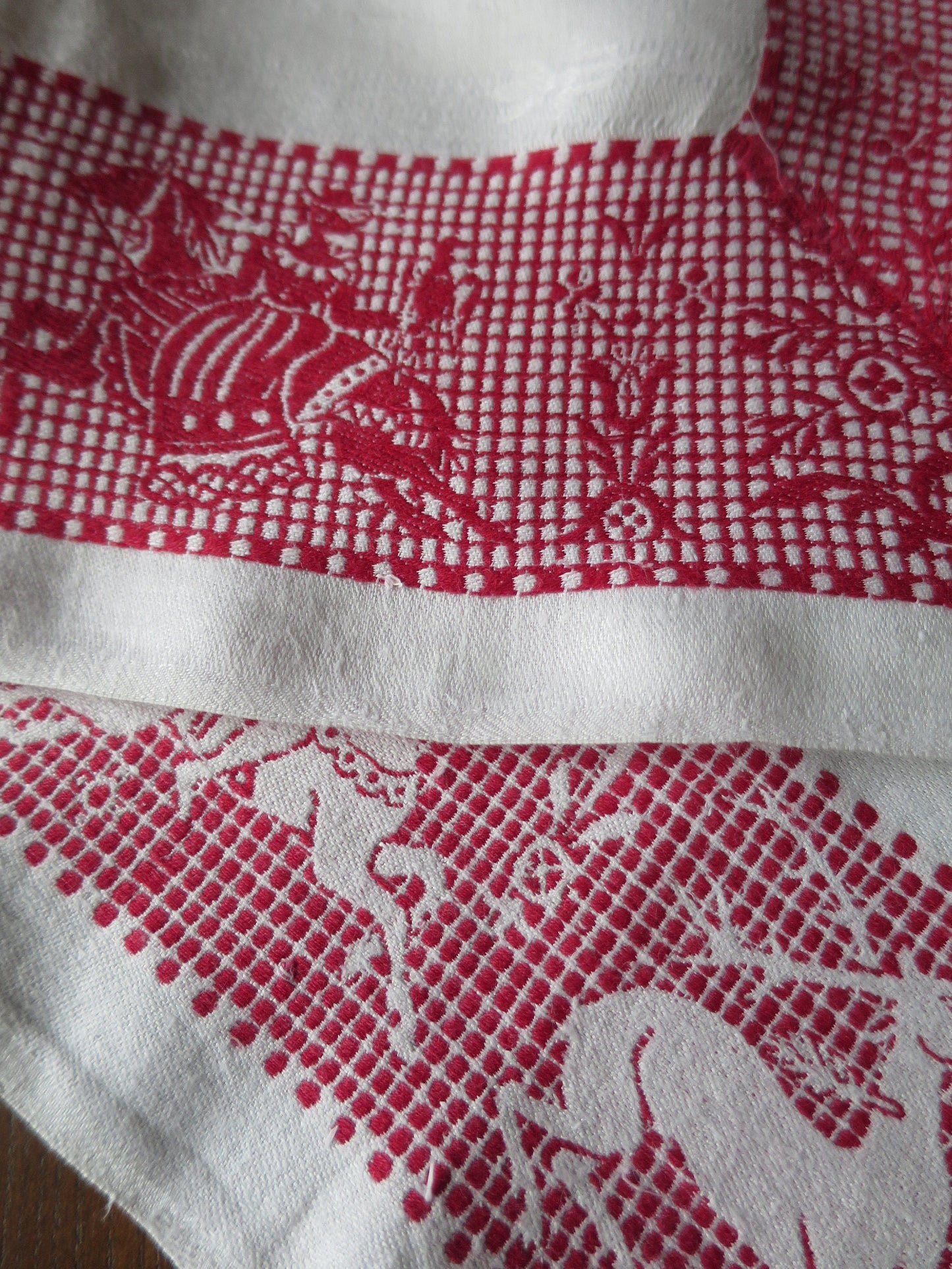 Antique Irish Linen Table Cloth- Darned Hand Embroidery