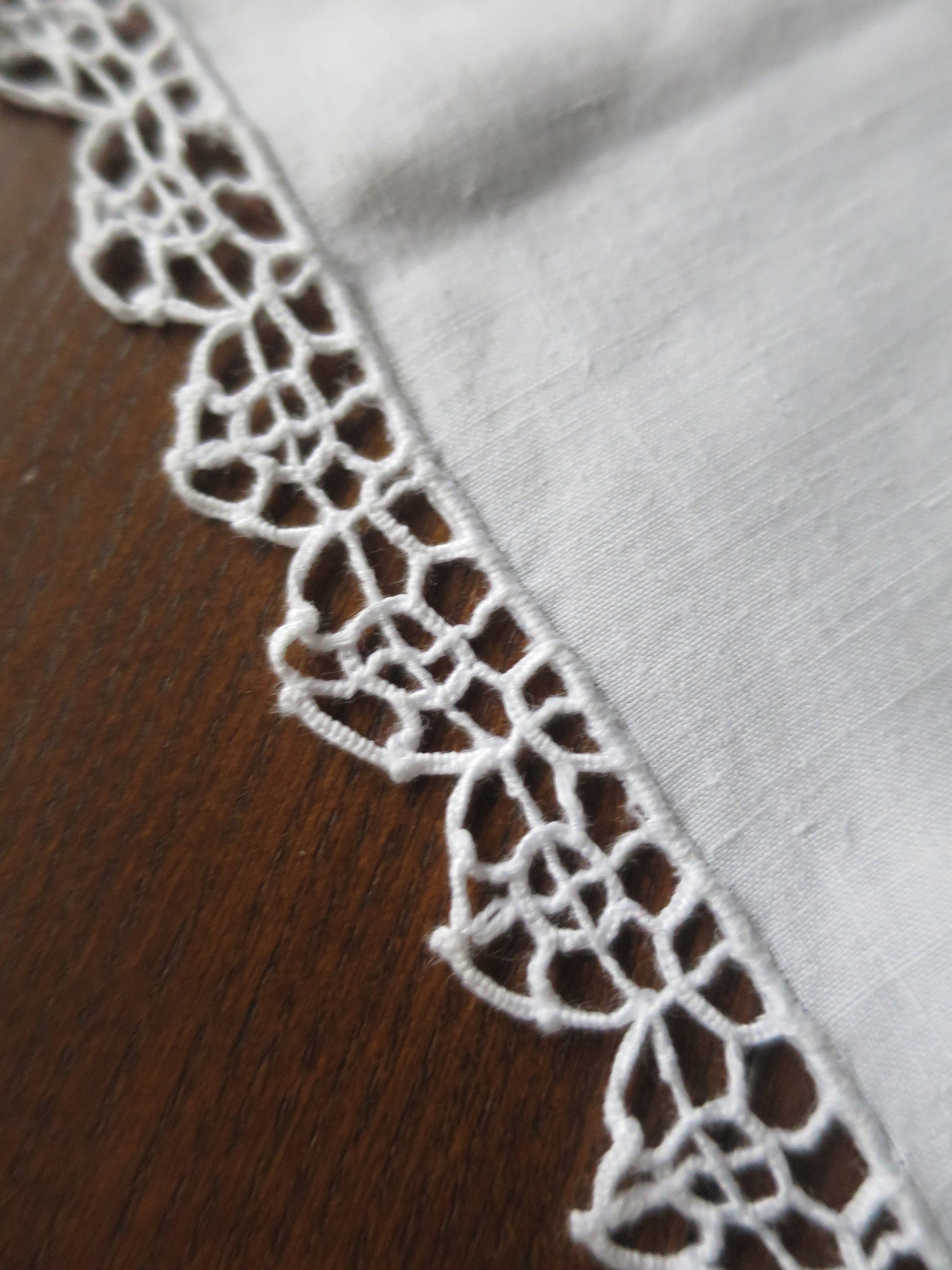 Antique Irish Linen Table Cloth- Whitework Hand Embroidery & Needle Lace