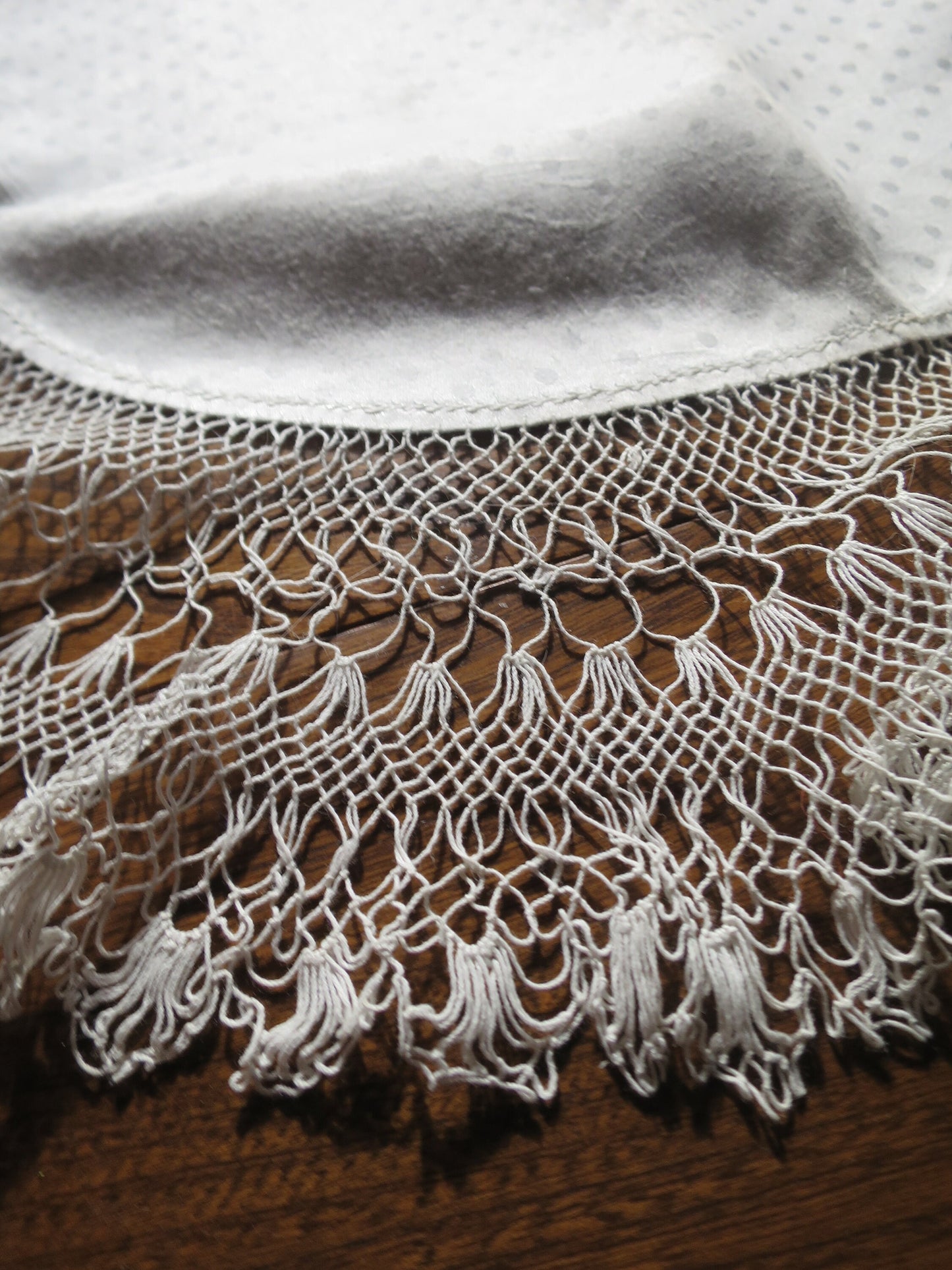 Large Antique Linen Damask lace Doily Topper- Hand Knotted Lace