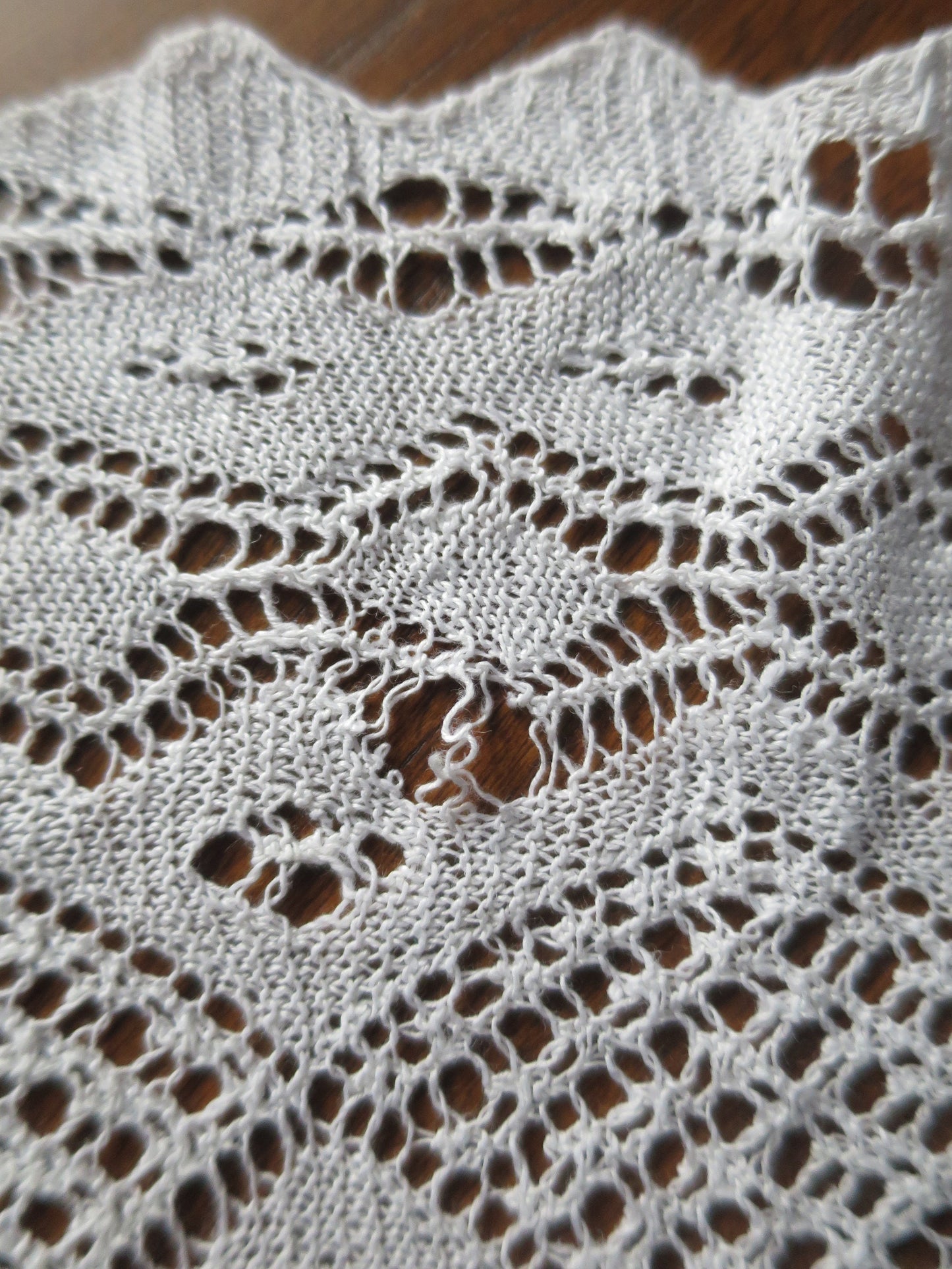 Antique Irish Linen Table Cloth- Hand Knitted Lace Edging