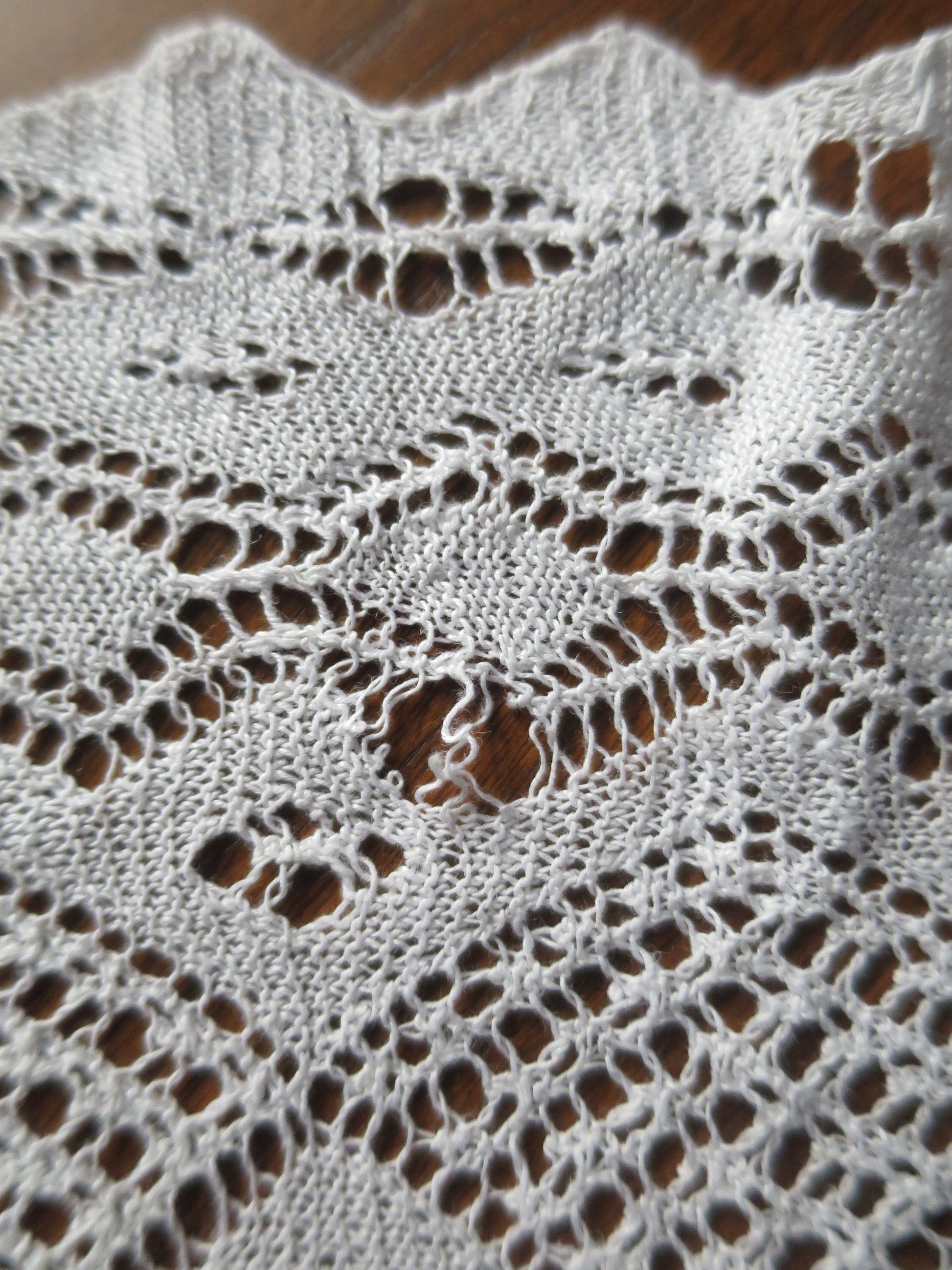 Antique Irish Linen Table Cloth- Hand Knitted Lace Edging