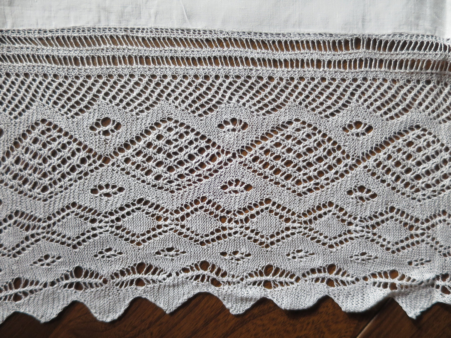 Antique Irish Linen Table Cloth- Hand Knitted Lace Edging