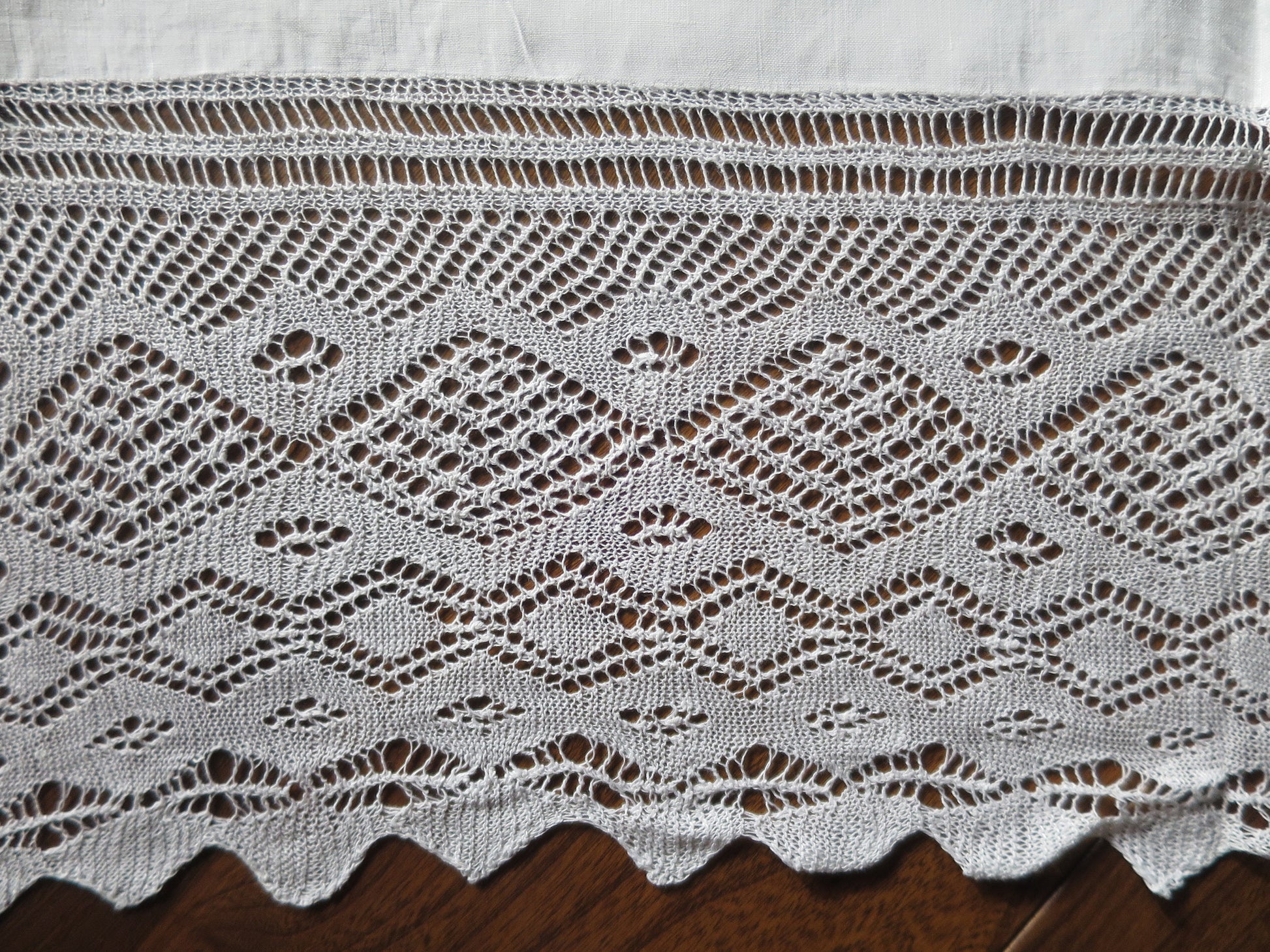 Antique Irish Linen Table Cloth- Hand Knitted Lace Edging