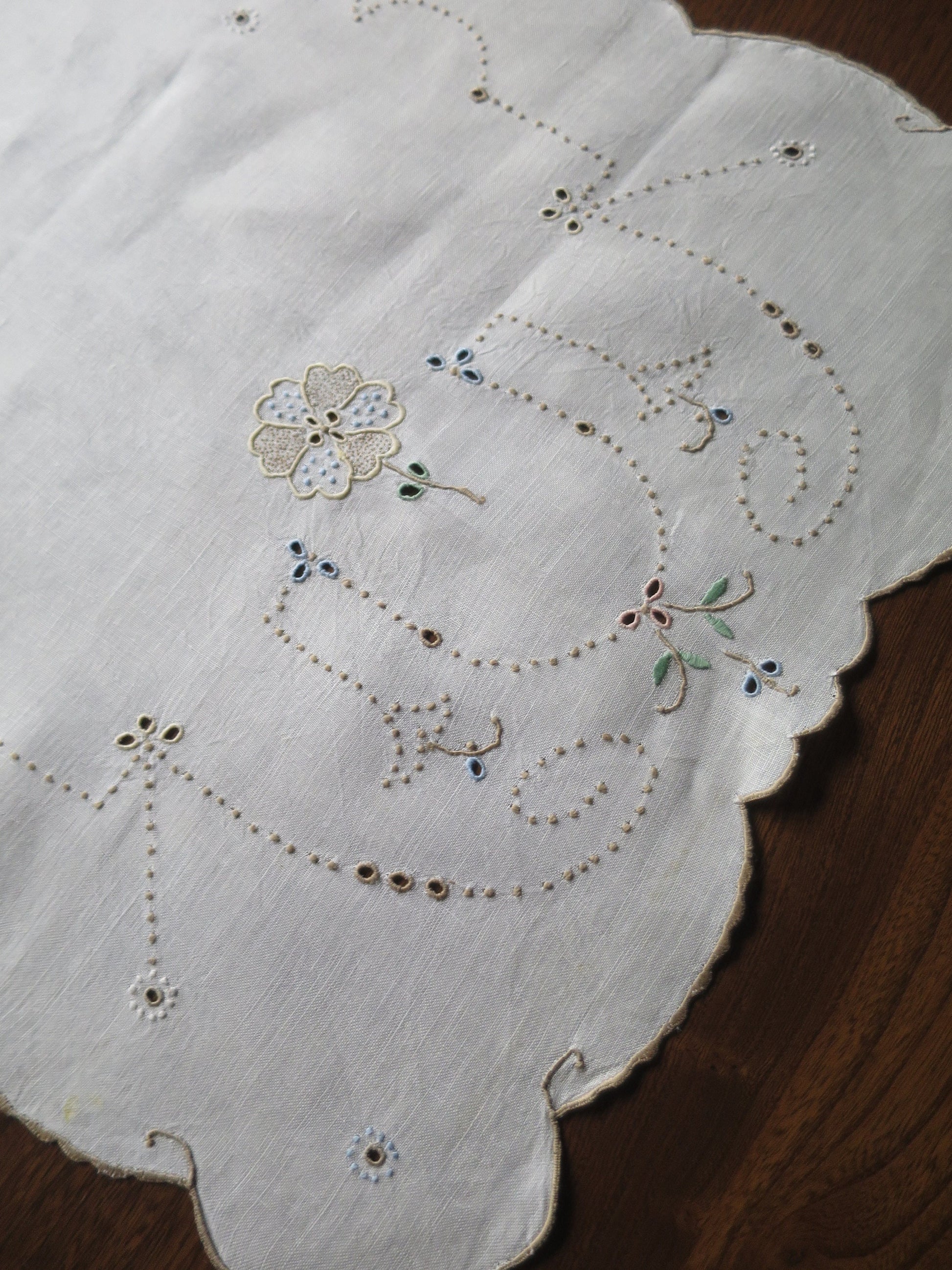 Large Art Deco Tray Cloth- Madeira Hand Embroidery