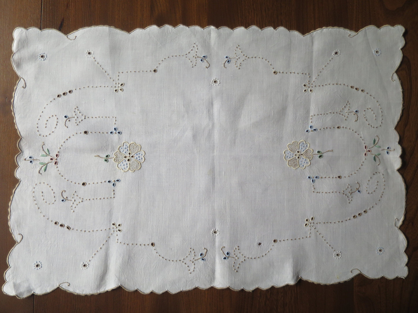 Large Art Deco Tray Cloth- Madeira Hand Embroidery