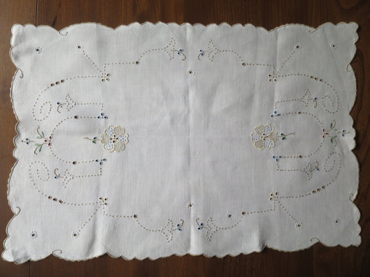 Large Art Deco Tray Cloth- Madeira Hand Embroidery